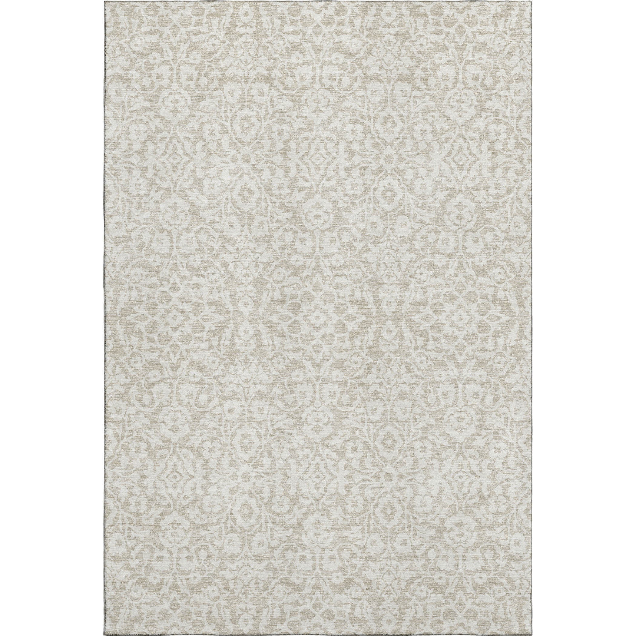 10' X 14' Beige And Ivory Damask Washable Area Rug With UV Protection - Home & Garden