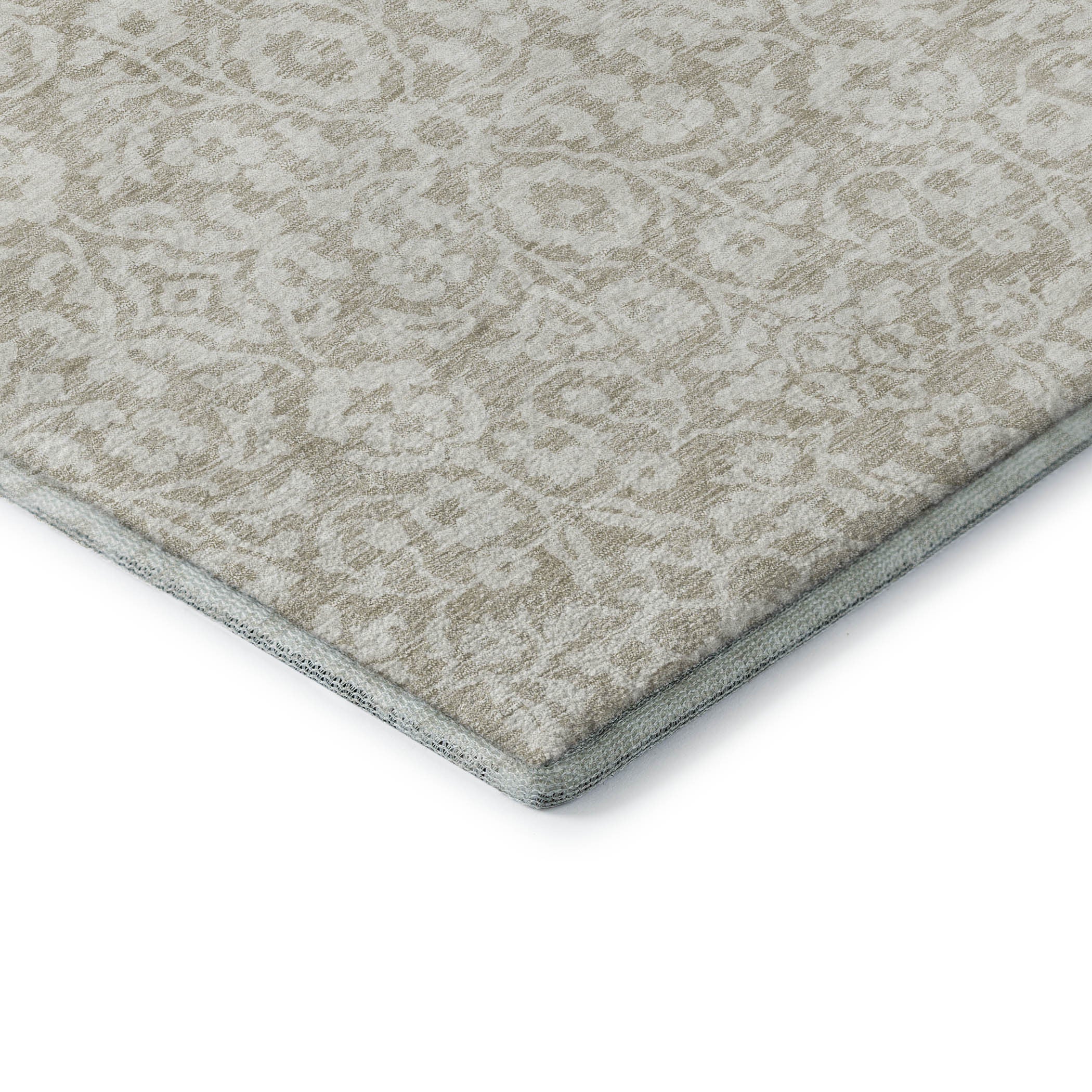 10' X 14' Beige And Ivory Damask Washable Area Rug With UV Protection - Home & Garden