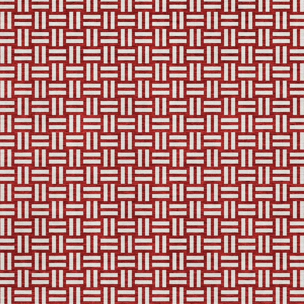 5' X 8' Red And Ivory Abstract Geometric Washable Area Rug With UV Protection - Home & Garden