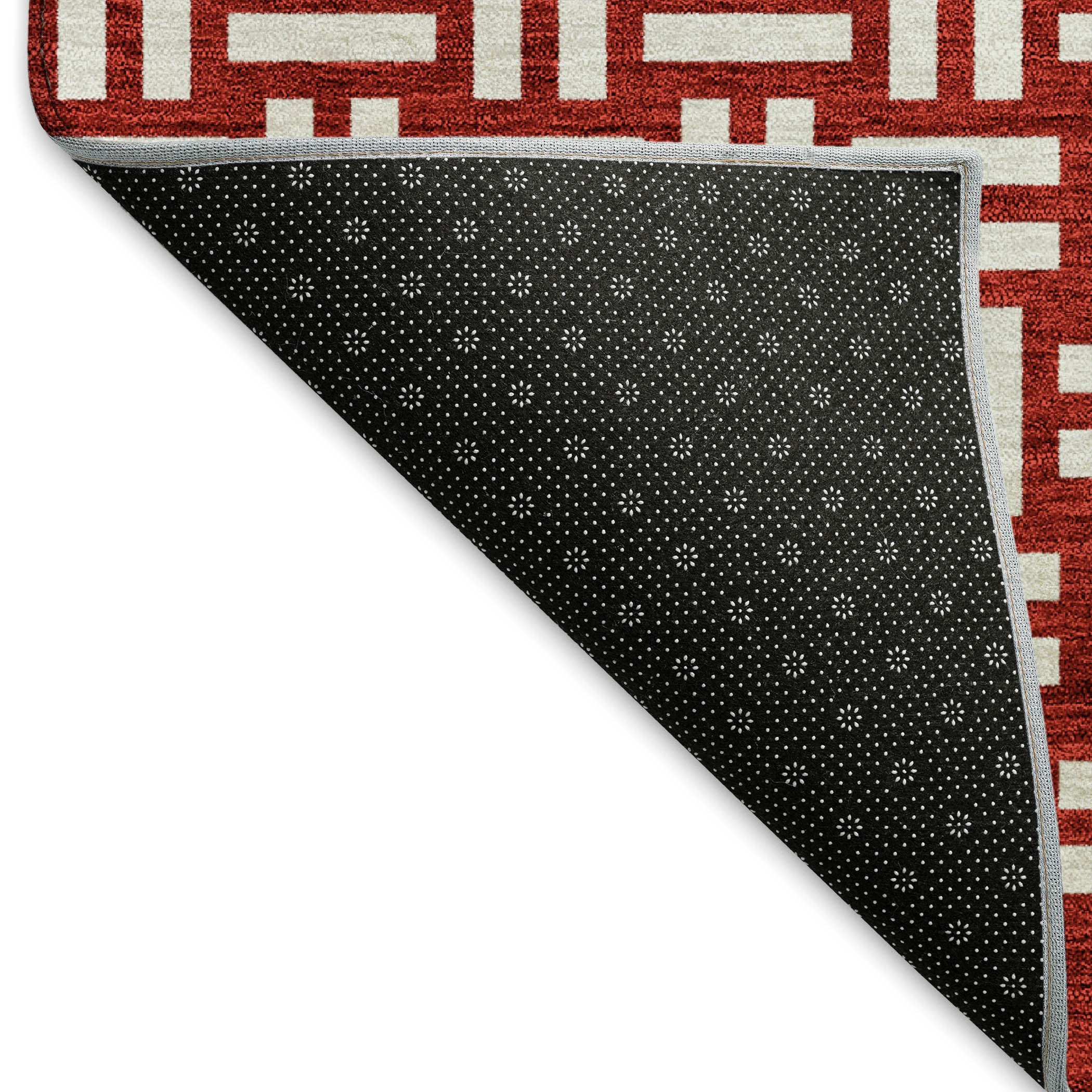 5' X 8' Red And Ivory Abstract Geometric Washable Area Rug With UV Protection - Home & Garden