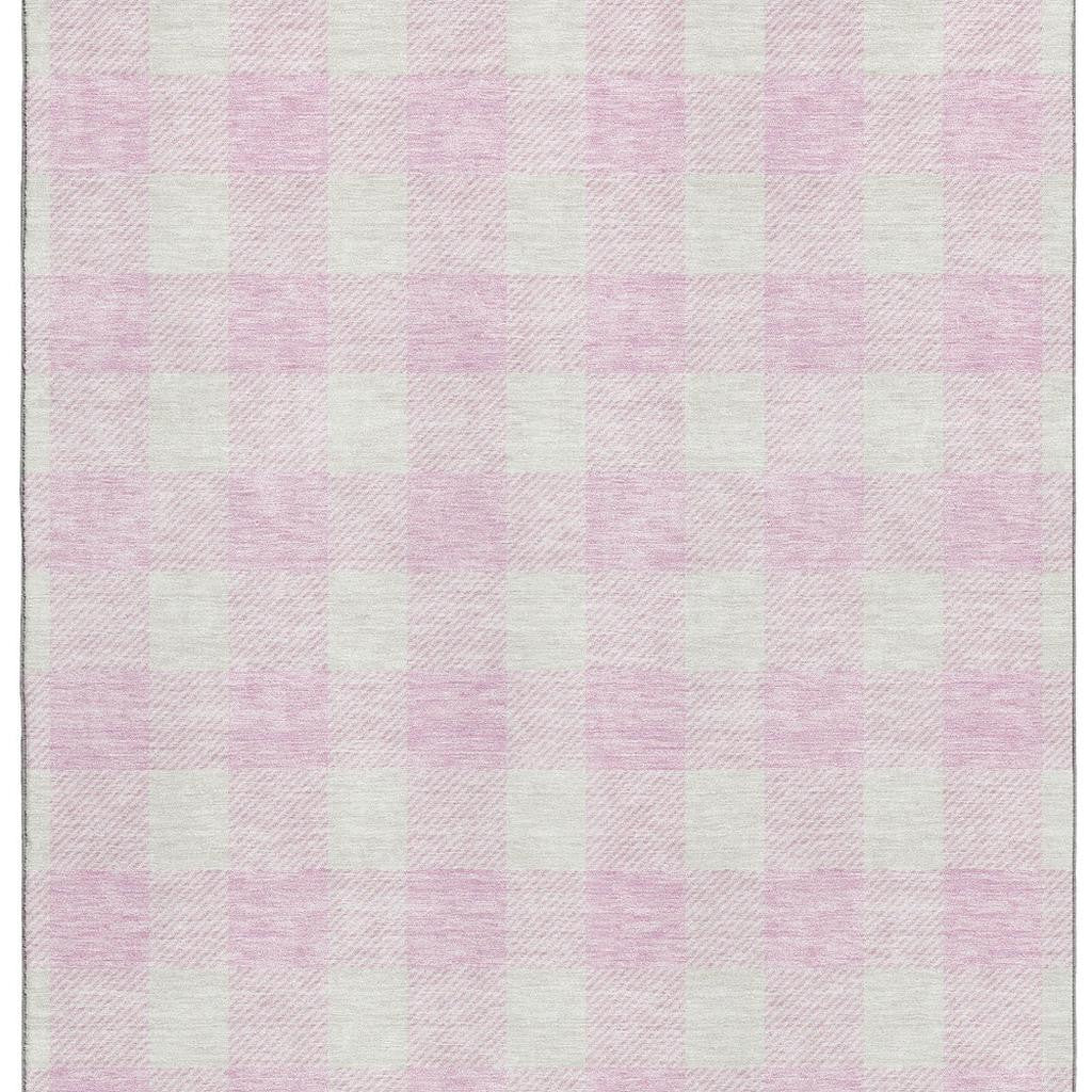 5' X 8' Pink And Ivory Plaid Washable Area Rug With UV Protection - Home & Garden
