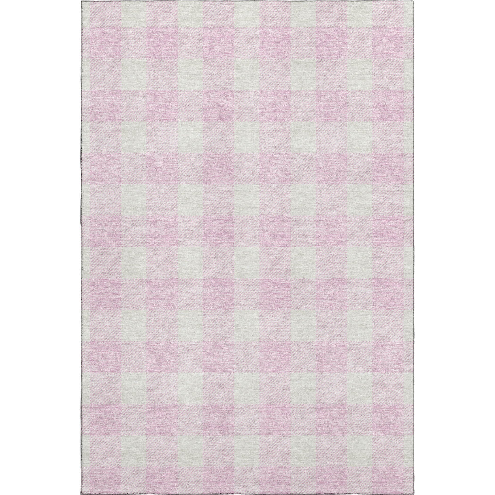 5' X 8' Pink And Ivory Plaid Washable Area Rug With UV Protection - Home & Garden