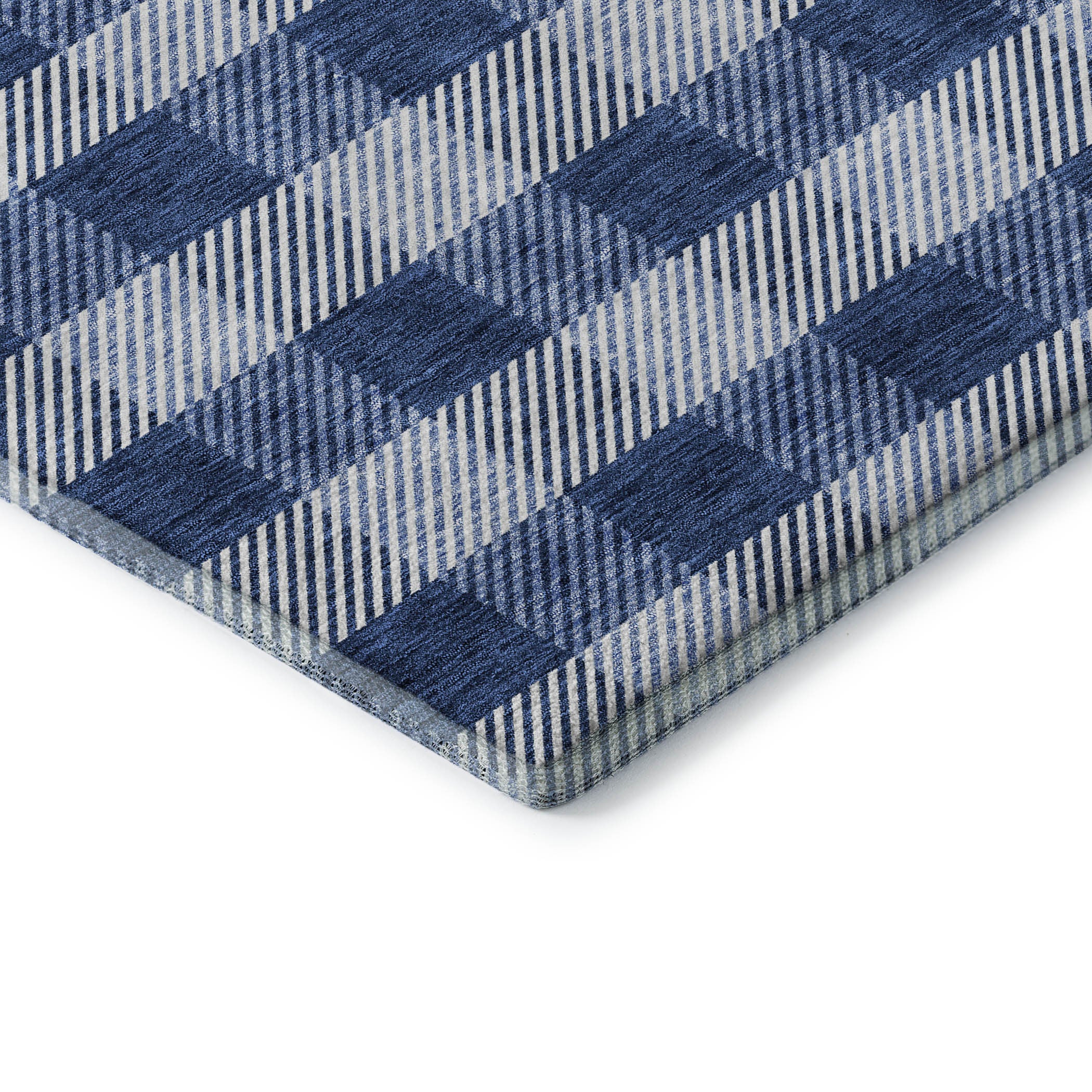 5' X 8' Navy Blue And Ivory Plaid Washable Area Rug With UV Protection - Home & Garden