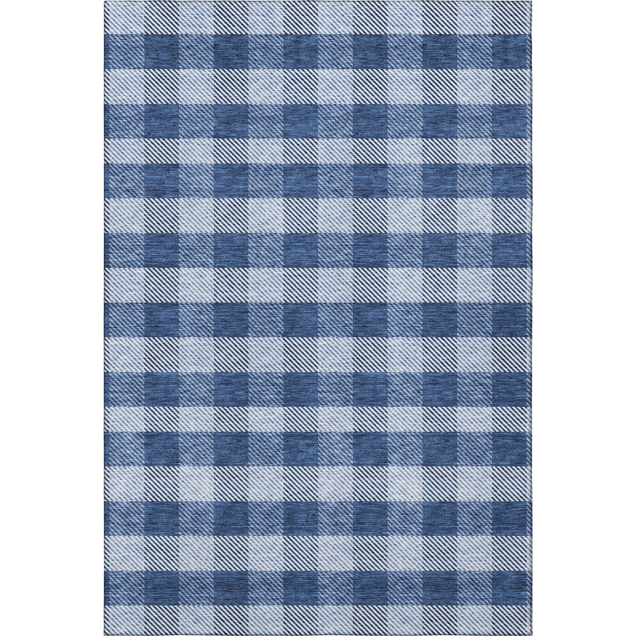 5' X 8' Navy Blue And Ivory Plaid Washable Area Rug With UV Protection - Home & Garden