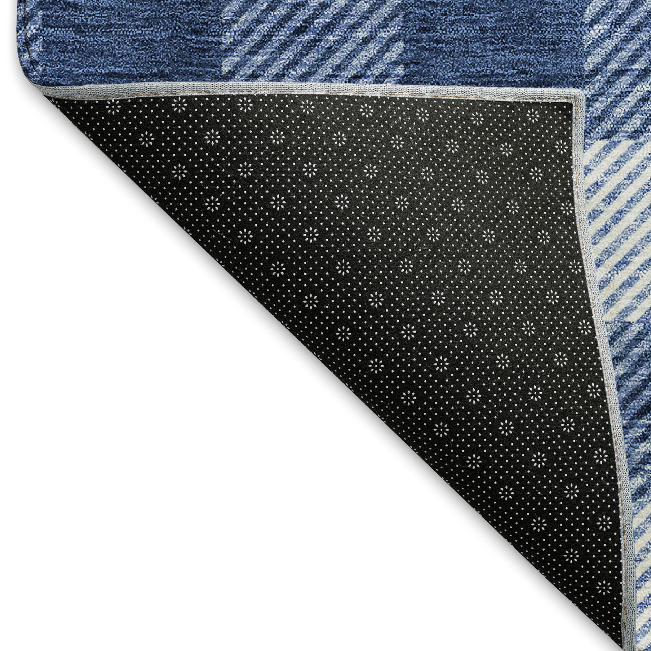 5' X 8' Navy Blue And Ivory Plaid Washable Area Rug With UV Protection - Home & Garden