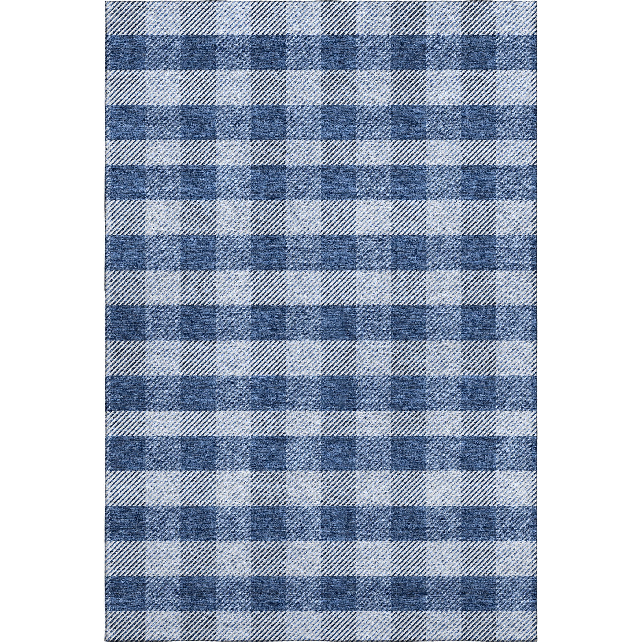 5' X 8' Navy Blue And Ivory Plaid Washable Area Rug With UV Protection - Home & Garden