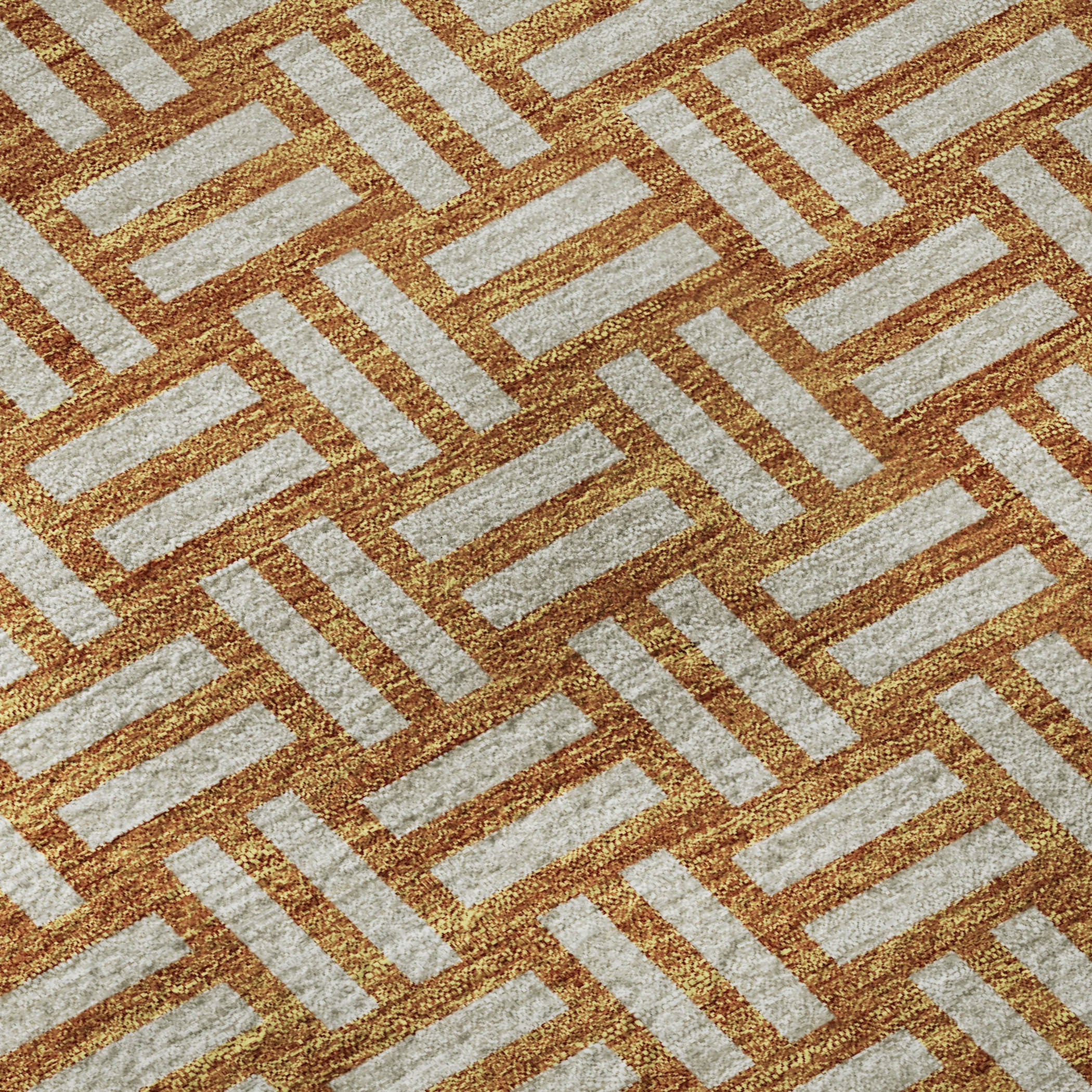 8' Terra Cotta And Beige Abstract Geometric Washable Round Rug With UV Protection - Home & Garden