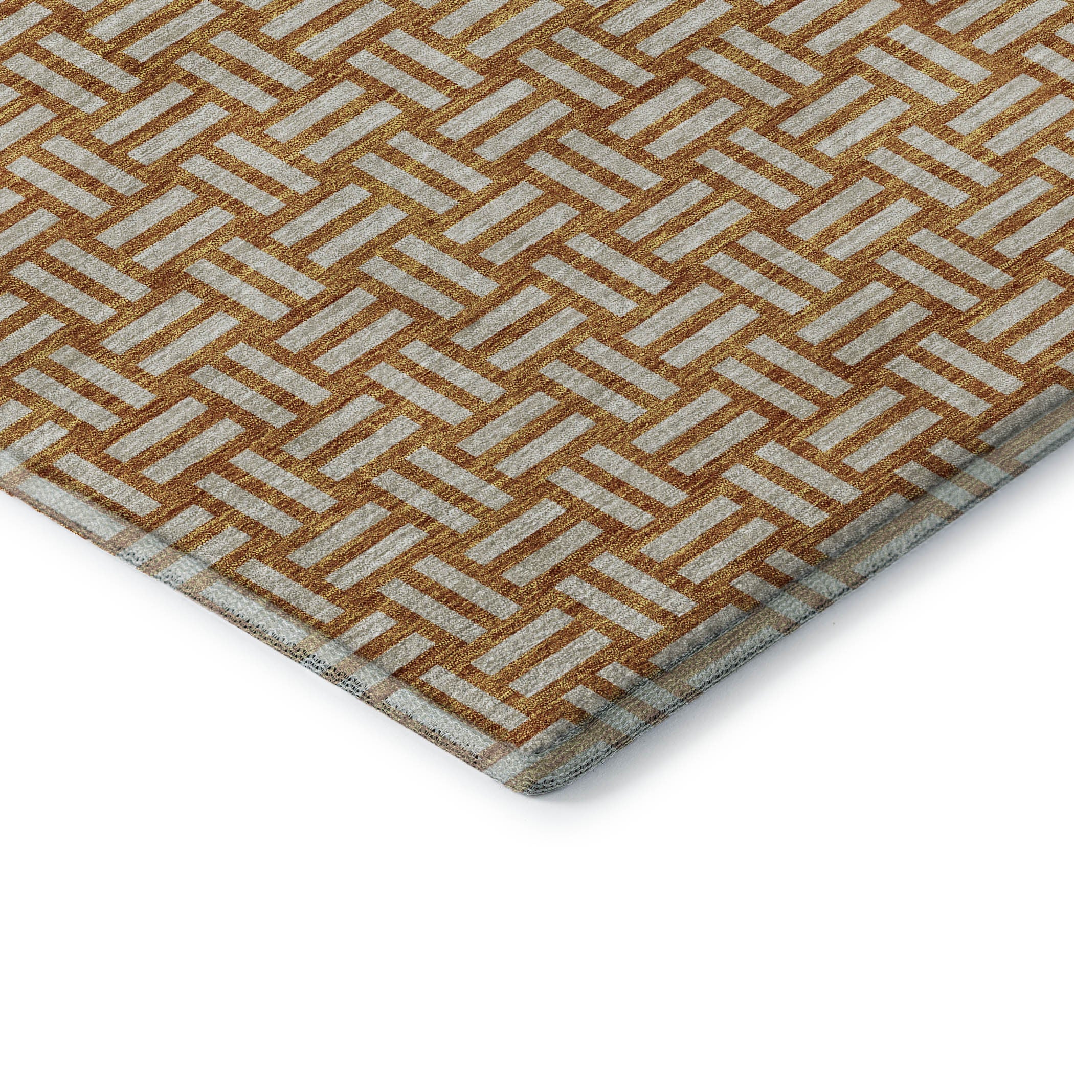 8' Terra Cotta And Beige Abstract Geometric Washable Round Rug With UV Protection - Home & Garden