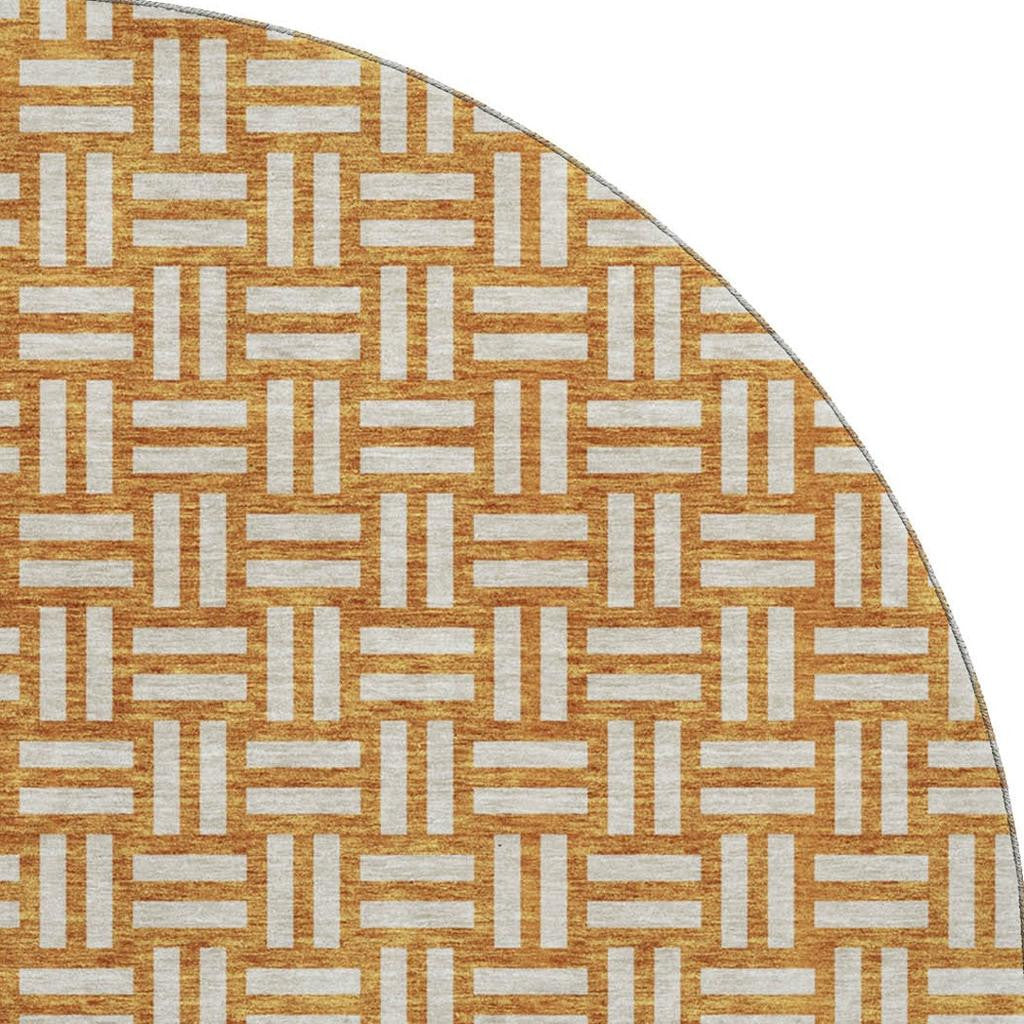 8' Terra Cotta And Beige Abstract Geometric Washable Round Rug With UV Protection - Home & Garden