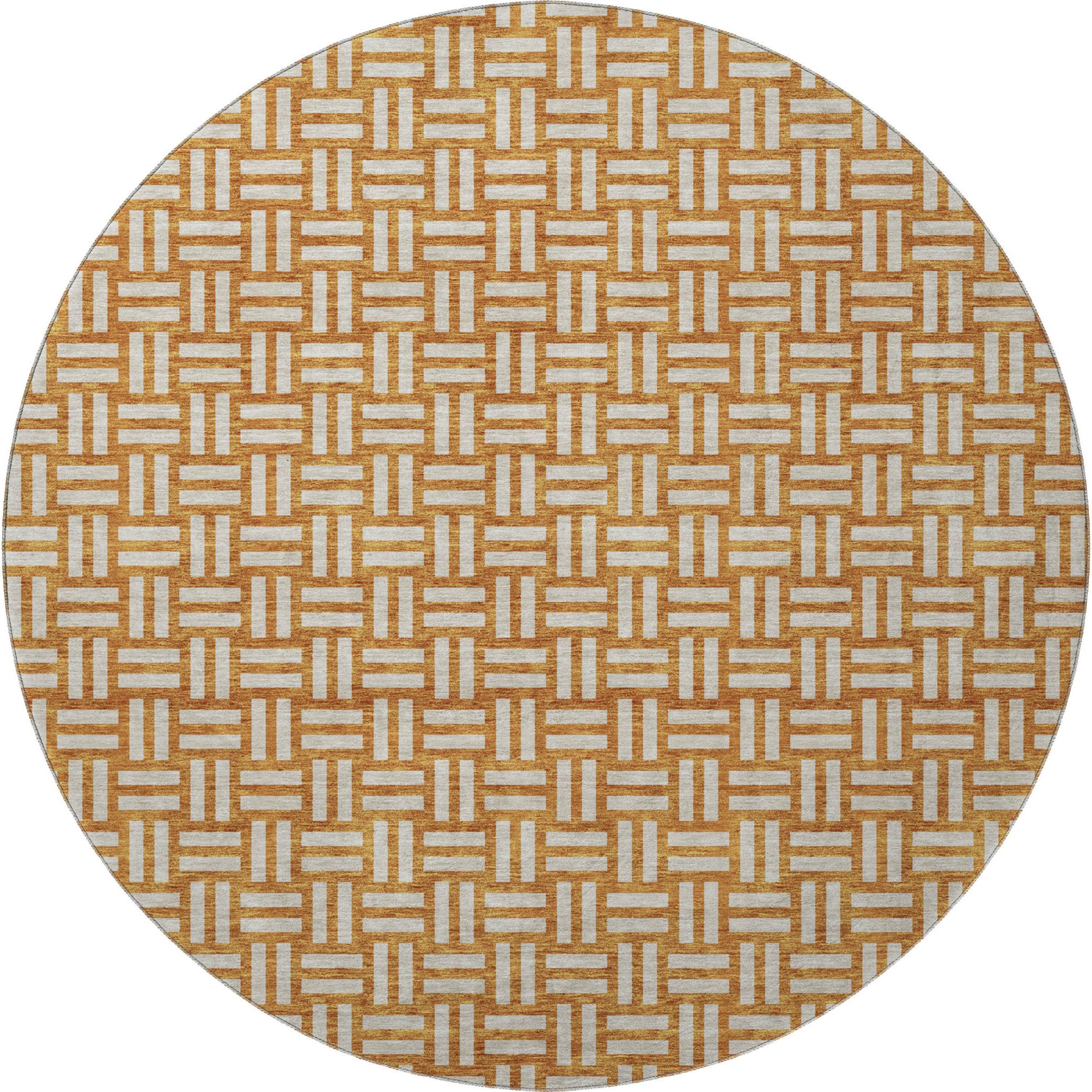 8' Terra Cotta And Beige Abstract Geometric Washable Round Rug With UV Protection - Home & Garden