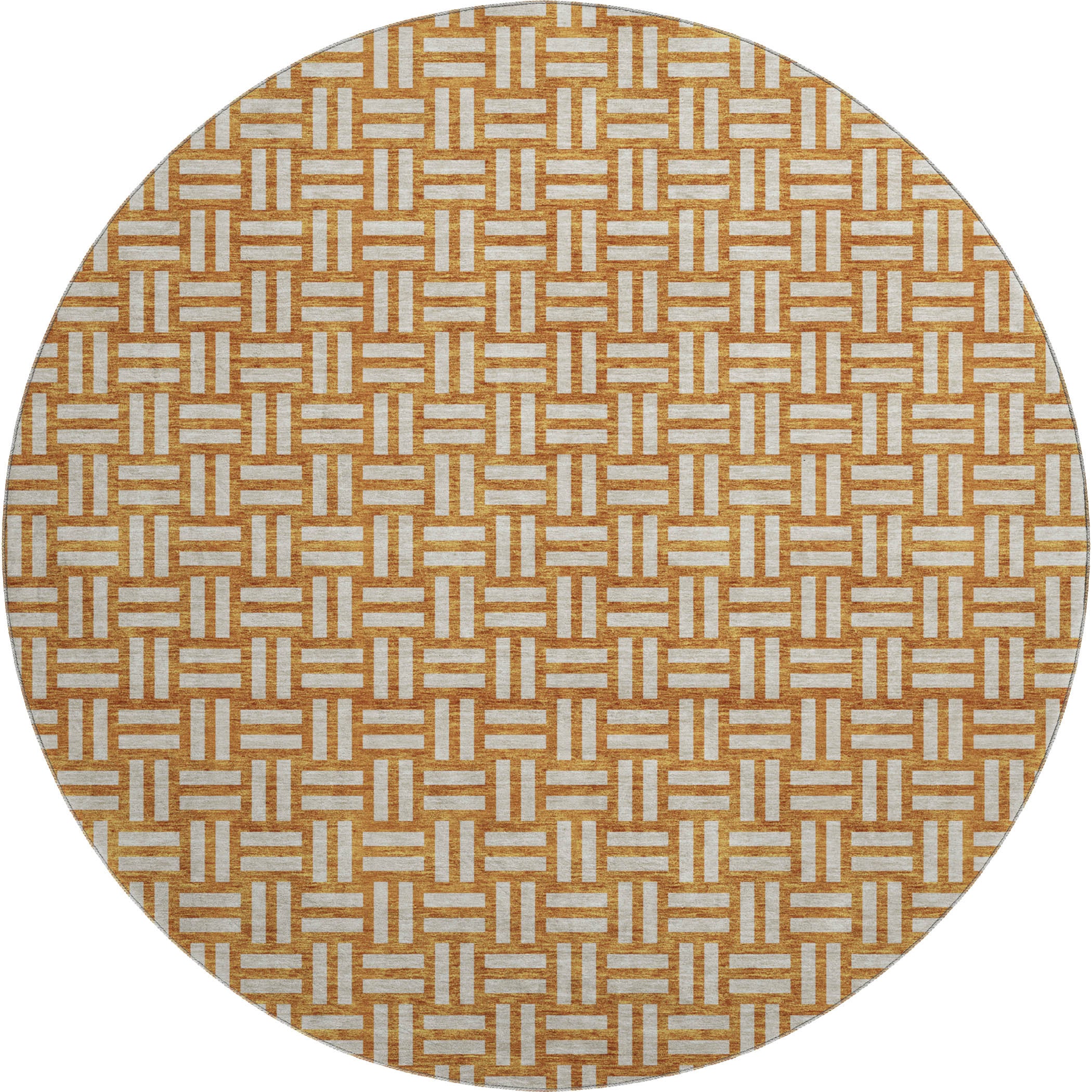 8' Terra Cotta And Beige Abstract Geometric Washable Round Rug With UV Protection - Home & Garden