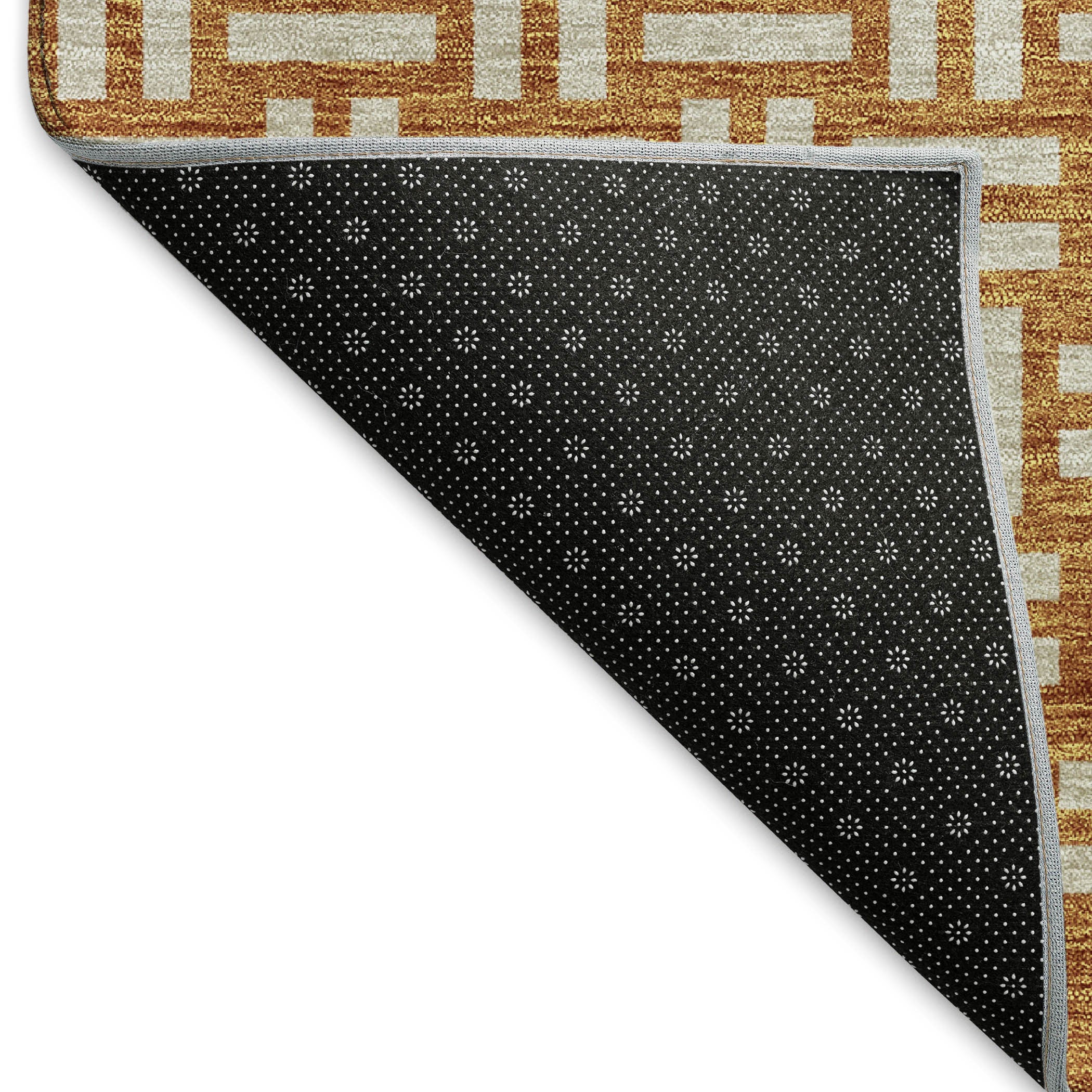 8' Terra Cotta And Beige Abstract Geometric Washable Round Rug With UV Protection - Home & Garden