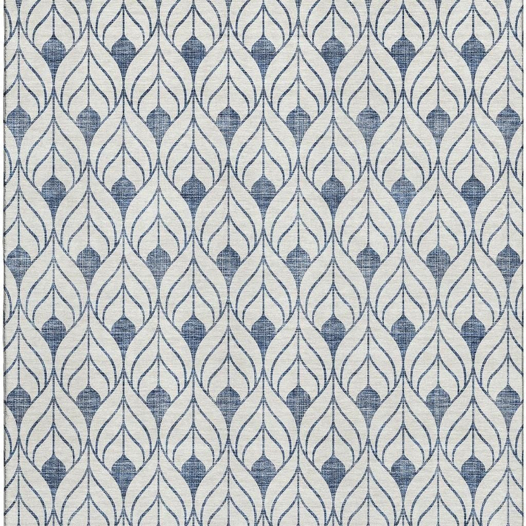 8' X 10' Blue And Ivory Geometric Washable Area Rug With UV Protection - Home & Garden