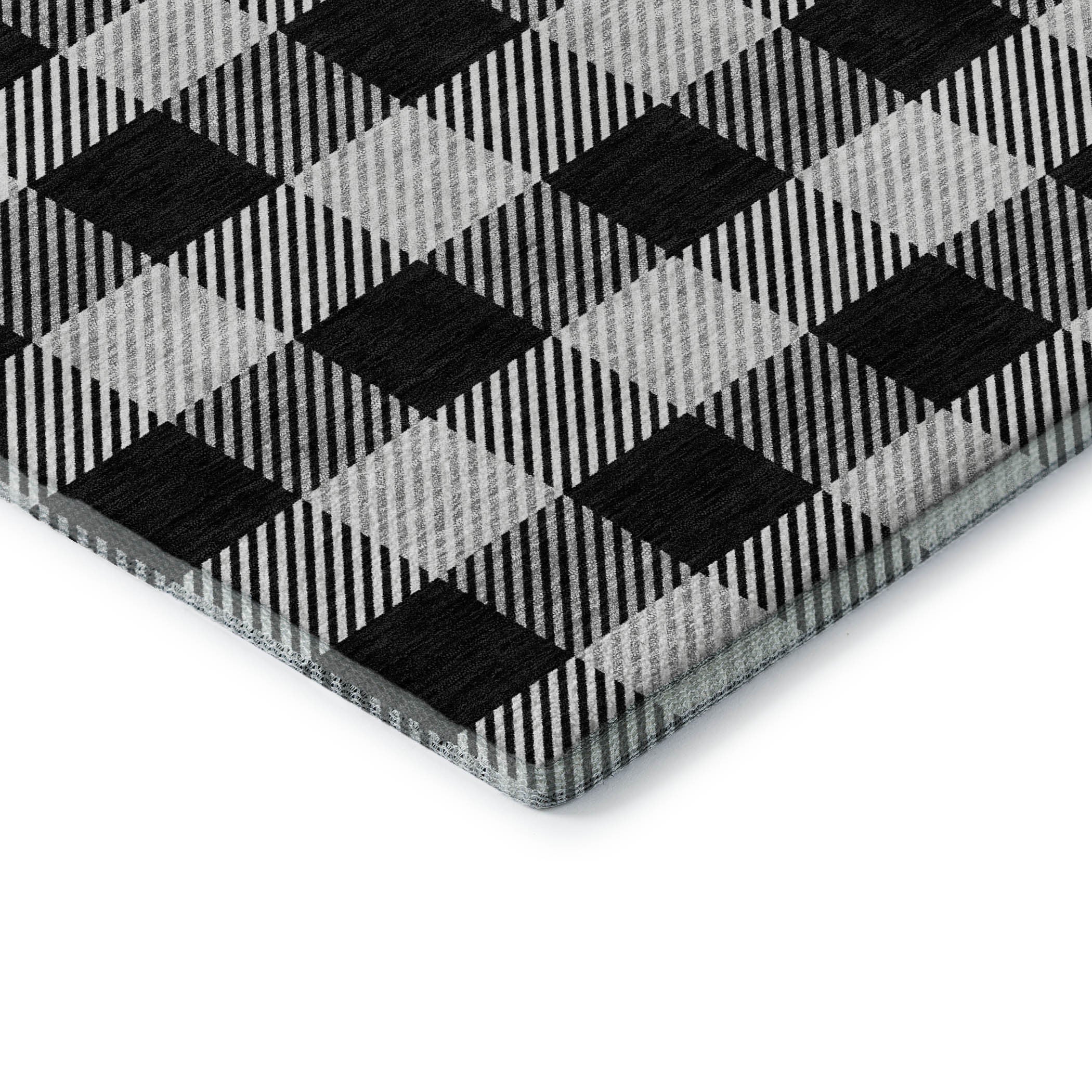 8' Black And Ivory Plaid Washable Round Rug With UV Protection - Home & Garden