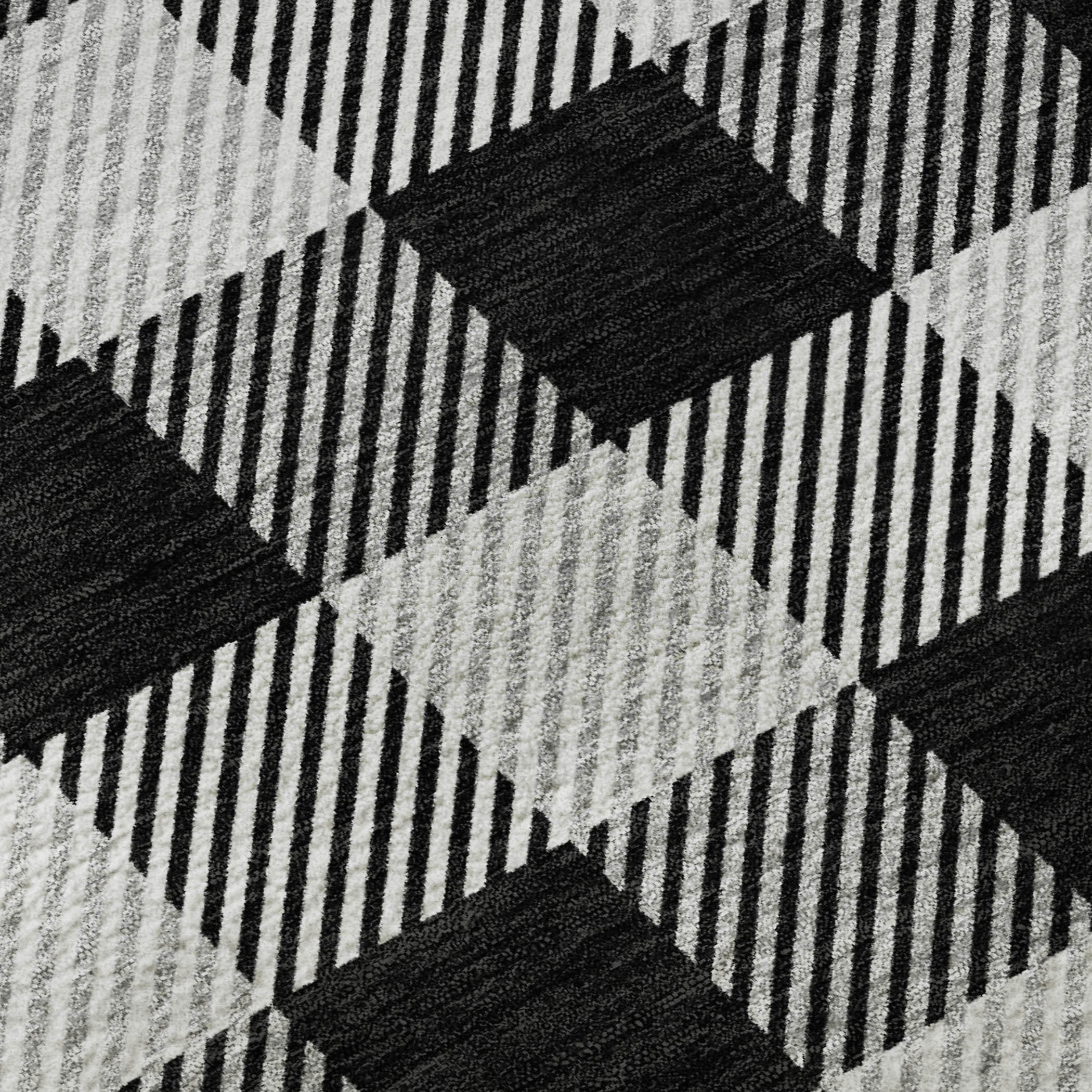 8' Black And Ivory Plaid Washable Round Rug With UV Protection - Home & Garden