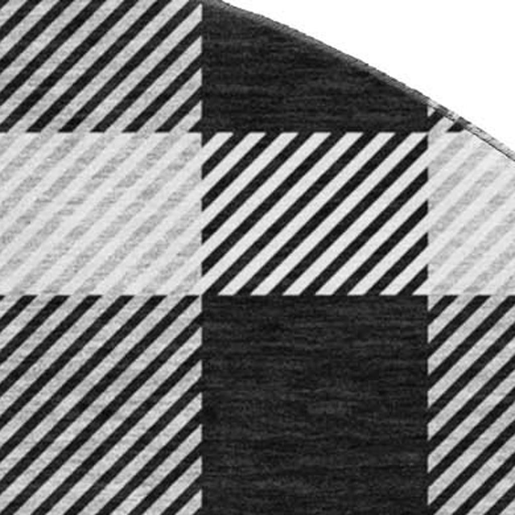 8' Black And Ivory Plaid Washable Round Rug With UV Protection - Home & Garden