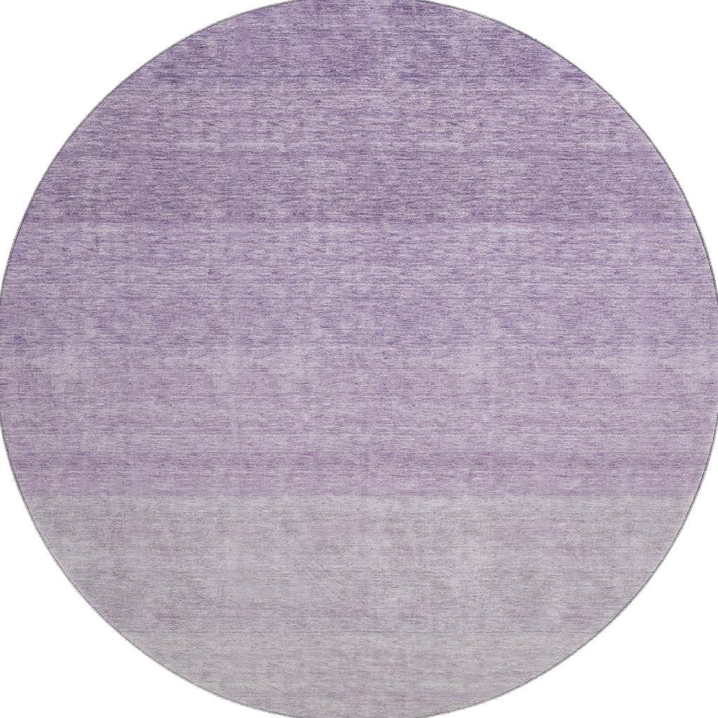 8' Purple And Ivory Ombre Washable Round Rug With UV Protection - Home & Garden