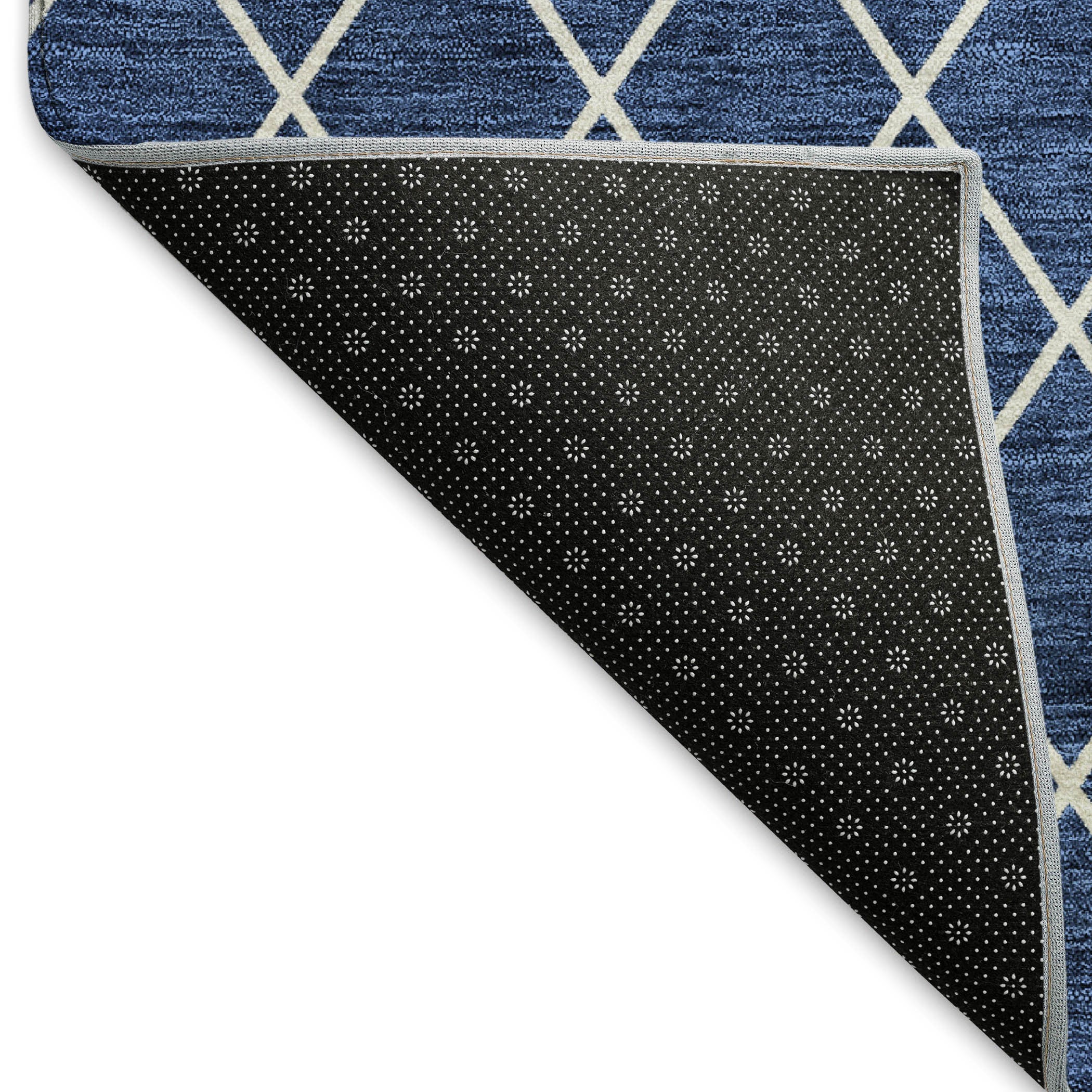 5' X 8' Navy Blue And Ivory Geometric Washable Area Rug With UV Protection - Home & Garden