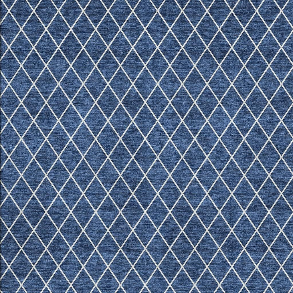 5' X 8' Navy Blue And Ivory Geometric Washable Area Rug With UV Protection - Home & Garden