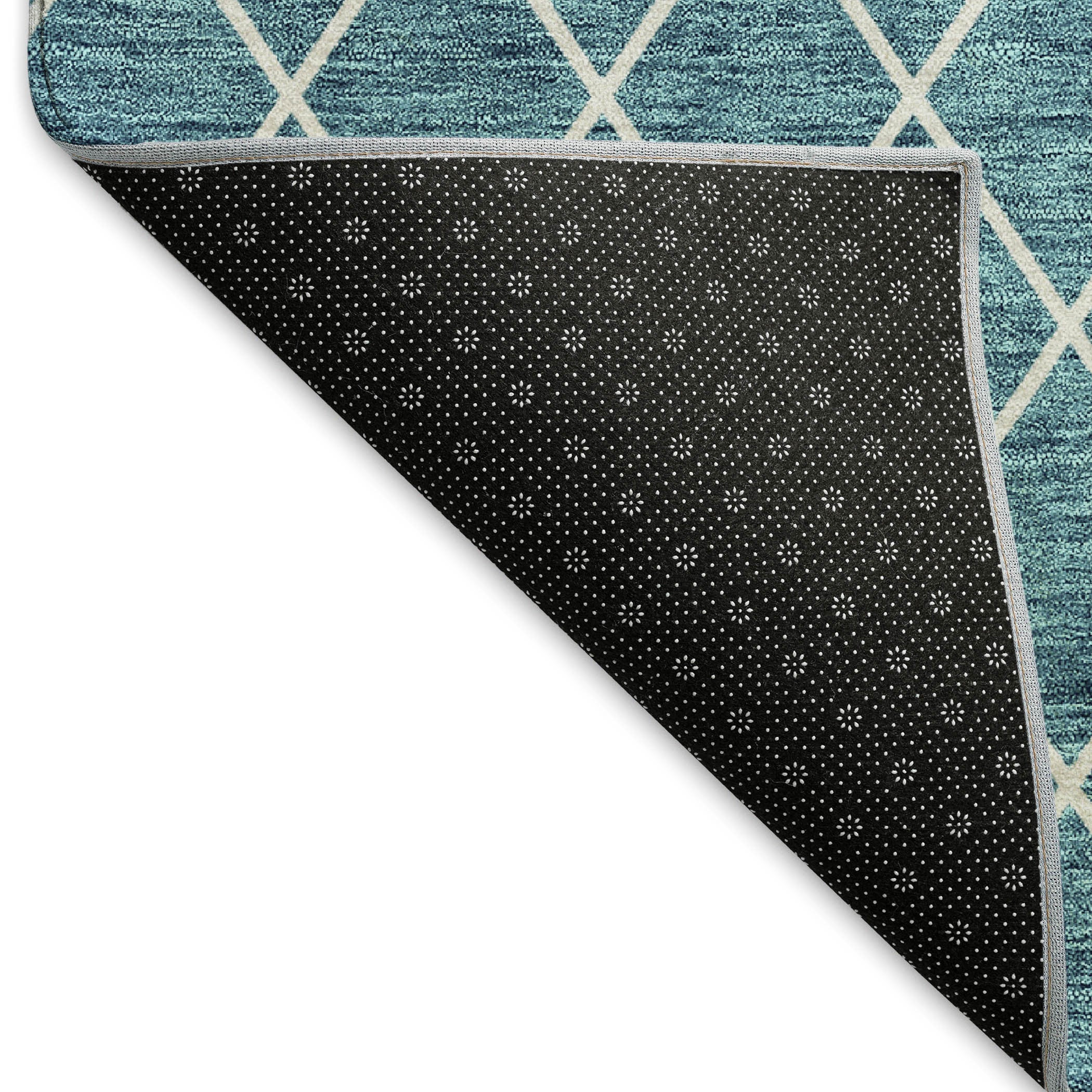 8' Teal And Ivory Geometric Washable Round Rug With UV Protection - Home & Garden