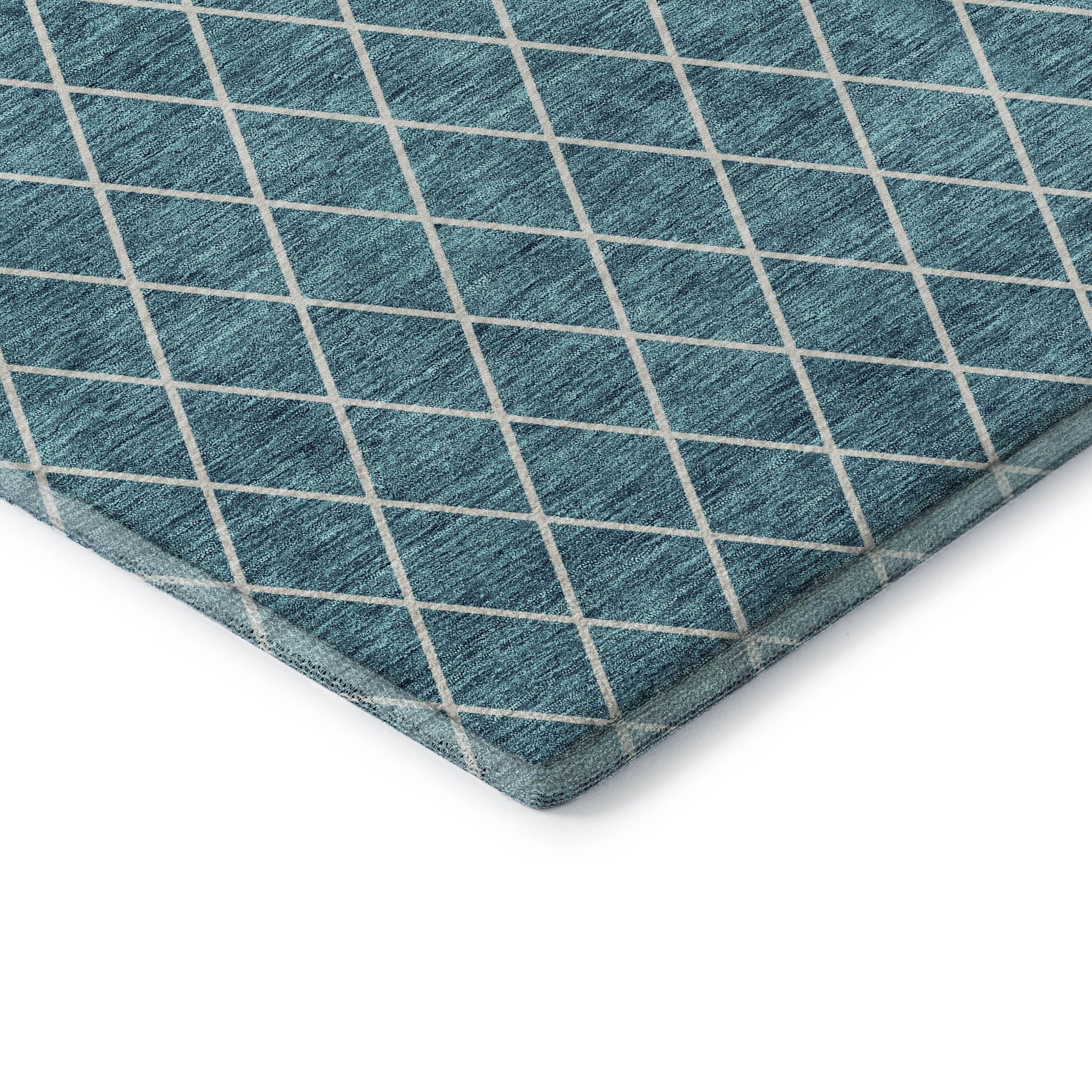 8' Teal And Ivory Geometric Washable Round Rug With UV Protection - Home & Garden