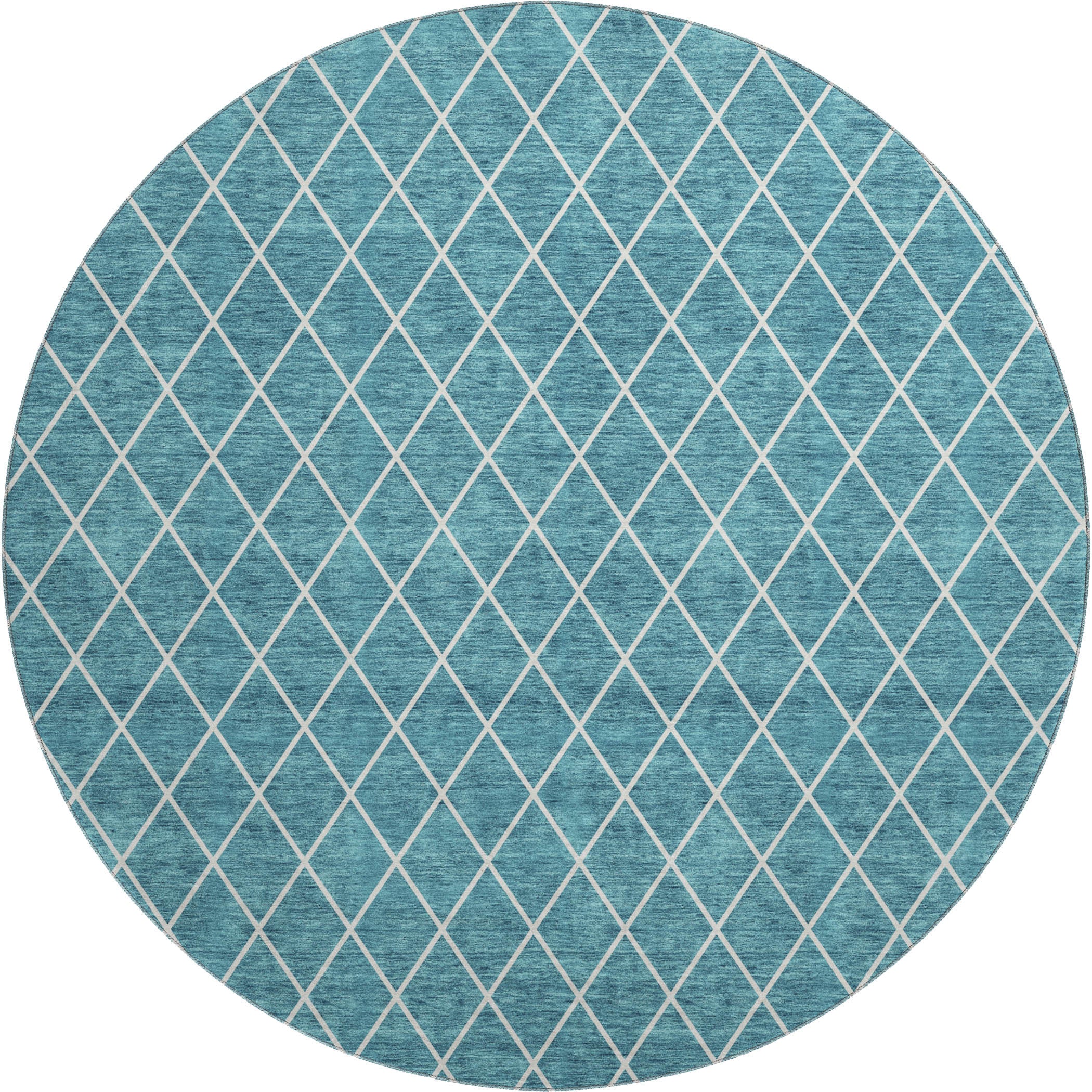 8' Teal And Ivory Geometric Washable Round Rug With UV Protection - Home & Garden