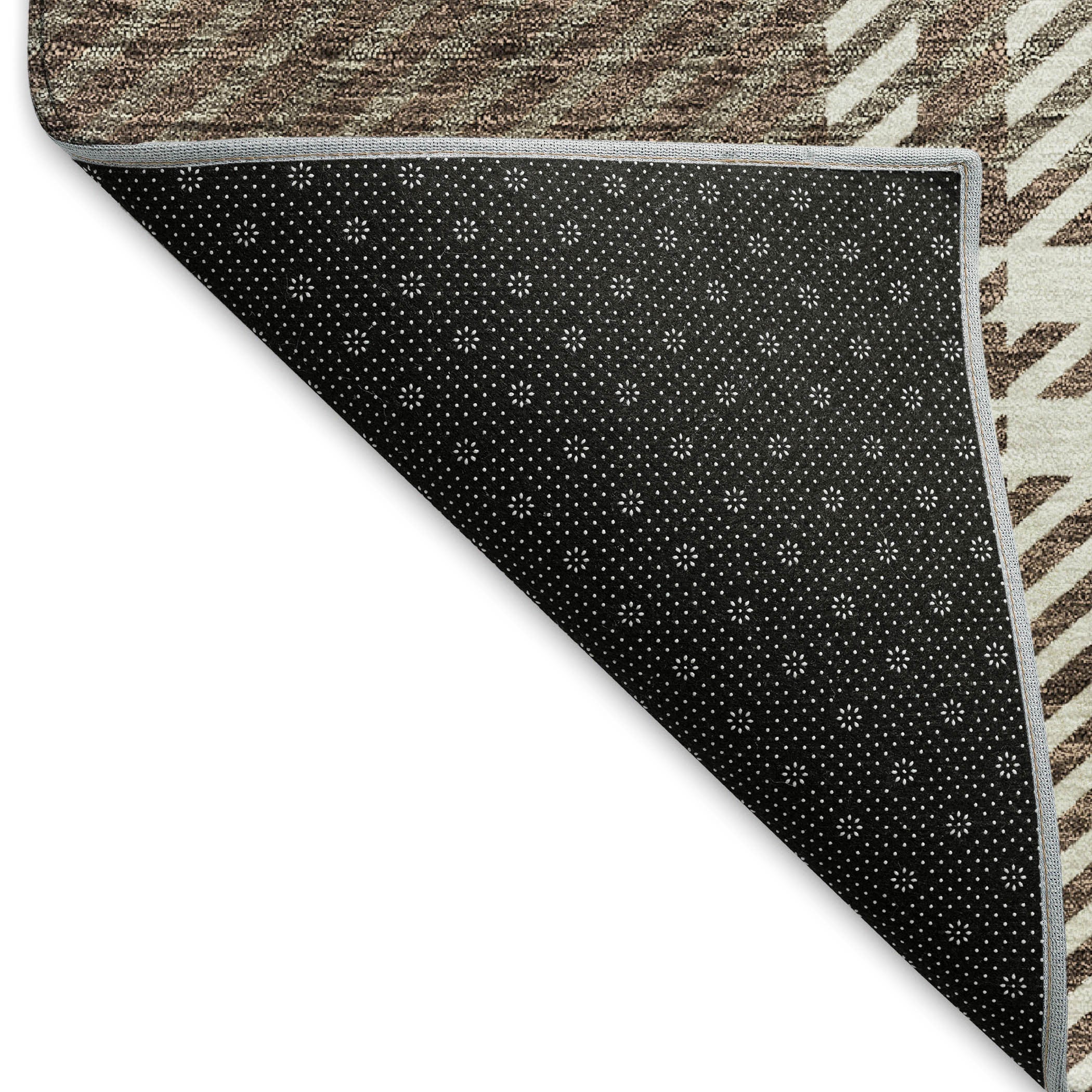 8' Brown Ivory And Taupe Plaid Washable Round Rug With UV Protection - Home & Garden