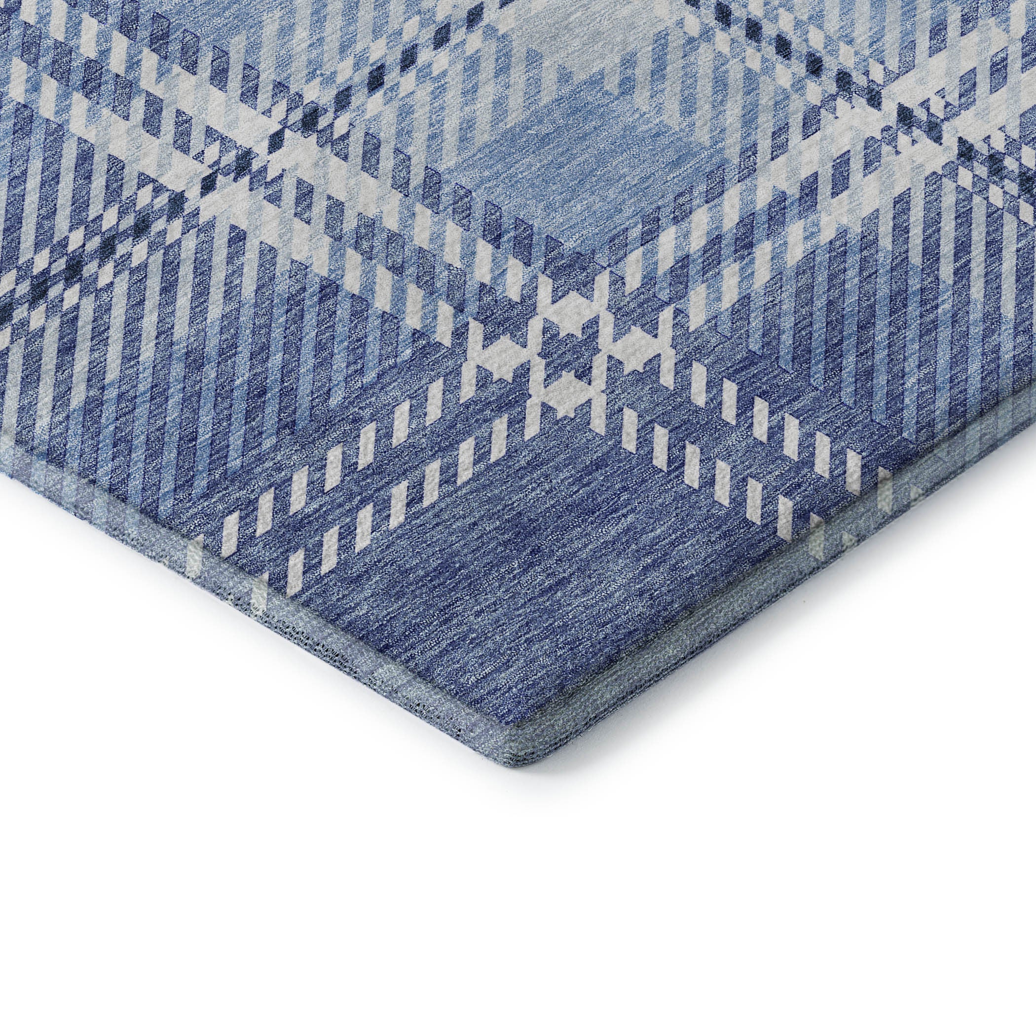 5' X 8' Denim Blue And Ivory Plaid Washable Area Rug With UV Protection - Home & Garden