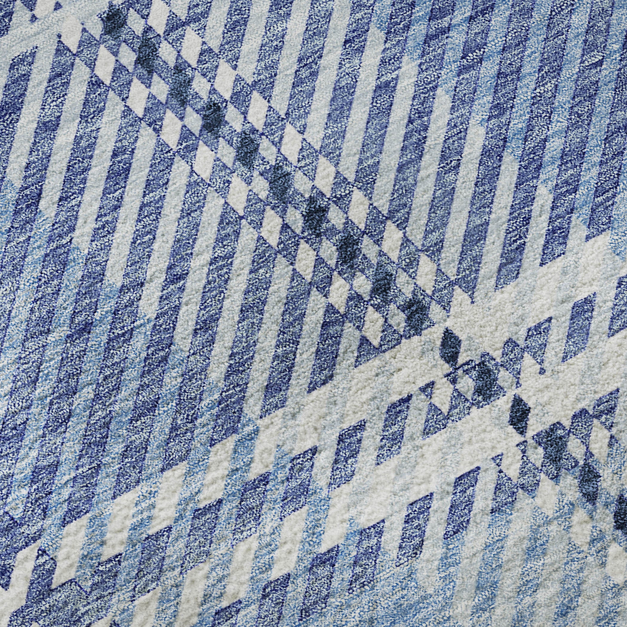 5' X 8' Denim Blue And Ivory Plaid Washable Area Rug With UV Protection - Home & Garden