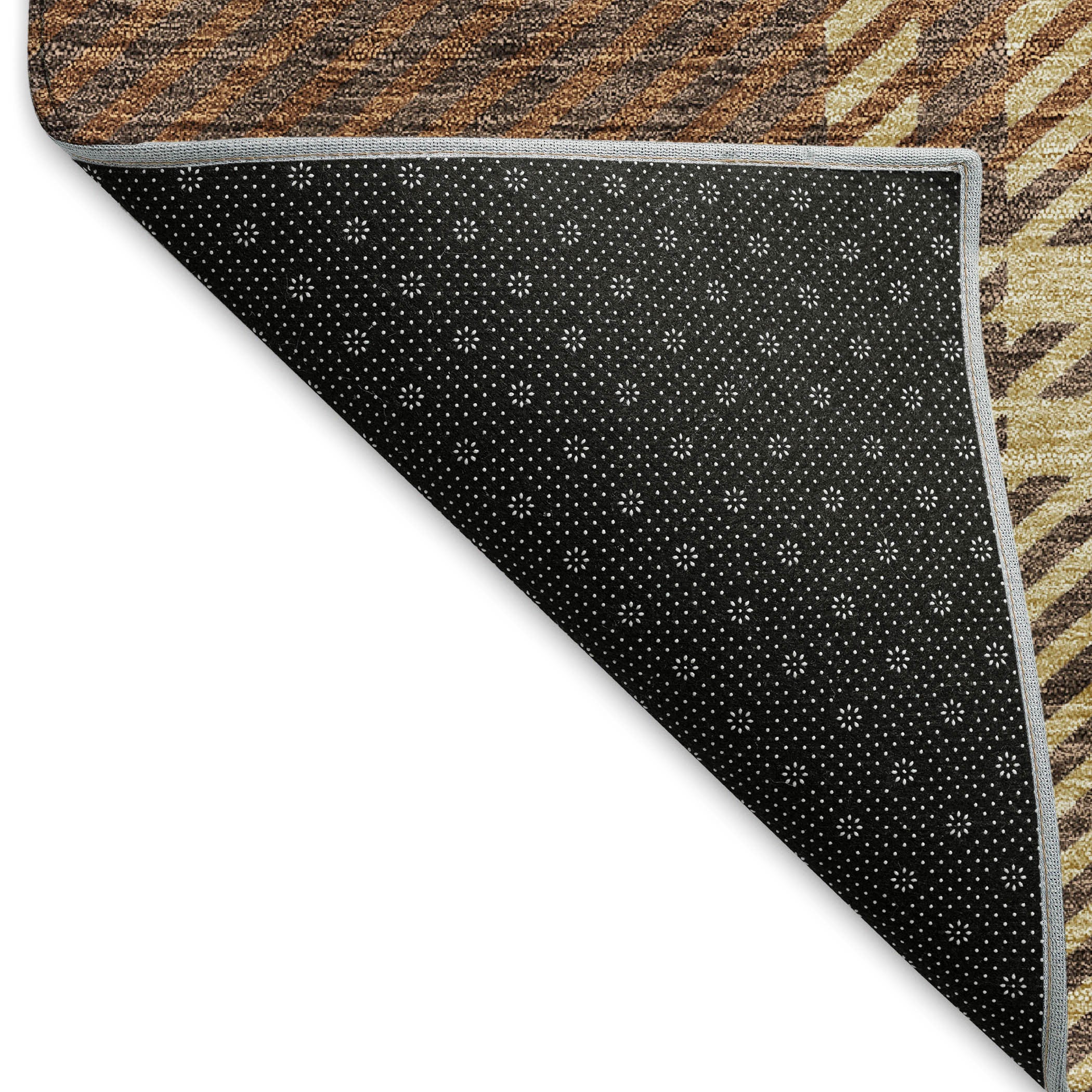 8' Chocolate Beige And Gold Plaid Washable Round Rug With UV Protection - Home & Garden