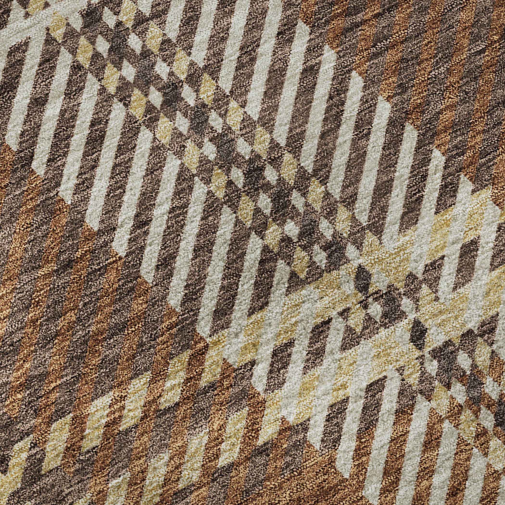 8' Chocolate Beige And Gold Plaid Washable Round Rug With UV Protection - Home & Garden