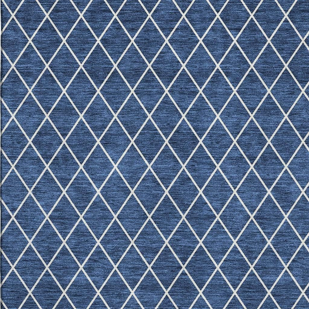 10' X 14' Navy Blue And Ivory Geometric Washable Area Rug With UV Protection - Home & Garden