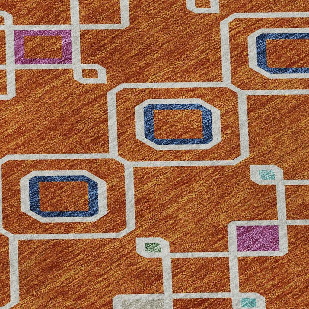 5' X 8' Orange Purple And Blue Southwestern Washable Area Rug With UV Protection - Home & Garden