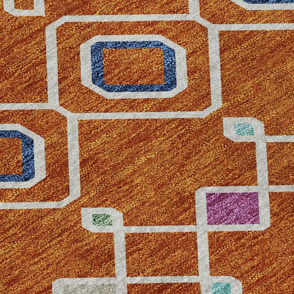 5' X 8' Orange Purple And Blue Southwestern Washable Area Rug With UV Protection - Home & Garden