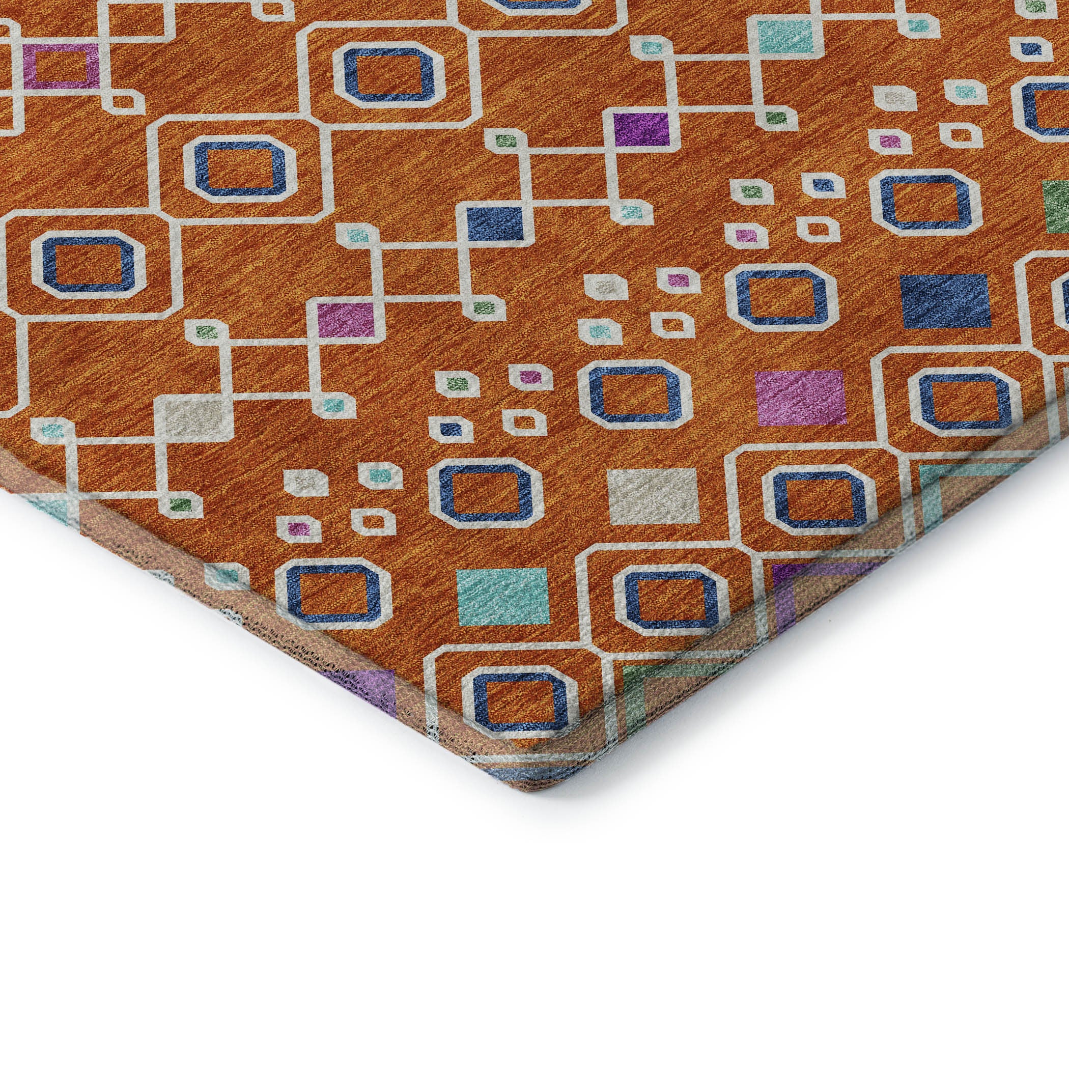 5' X 8' Orange Purple And Blue Southwestern Washable Area Rug With UV Protection - Home & Garden