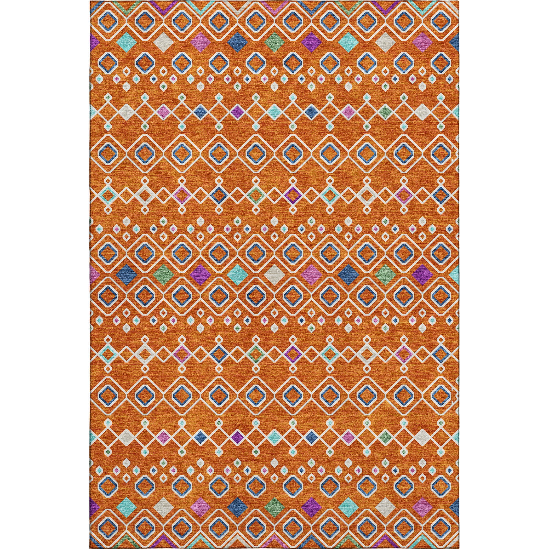 5' X 8' Orange Purple And Blue Southwestern Washable Area Rug With UV Protection - Home & Garden