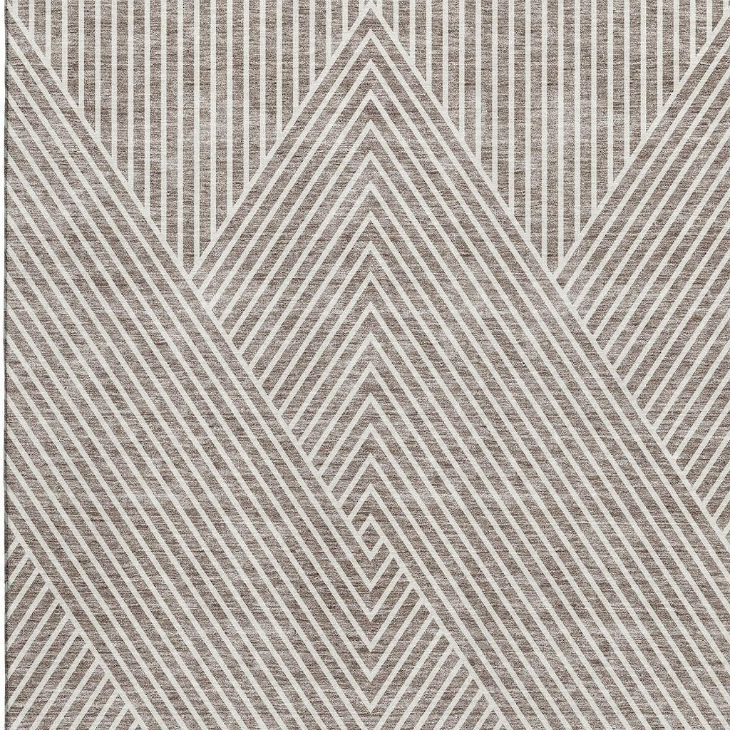 10' X 14' Taupe And Ivory Geometric Washable Area Rug With UV Protection - Home & Garden