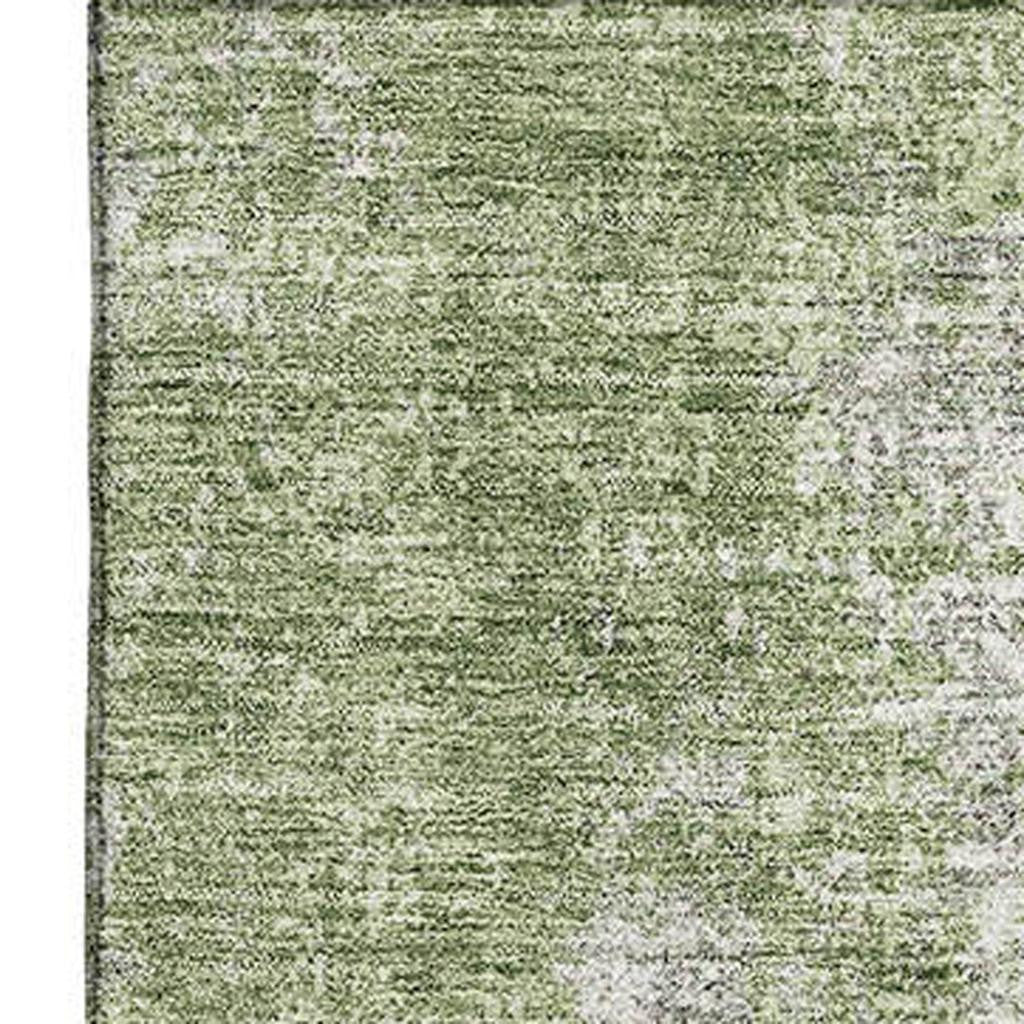 10' X 14' Green And Ivory Abstract Washable Area Rug With UV Protection - Home & Garden