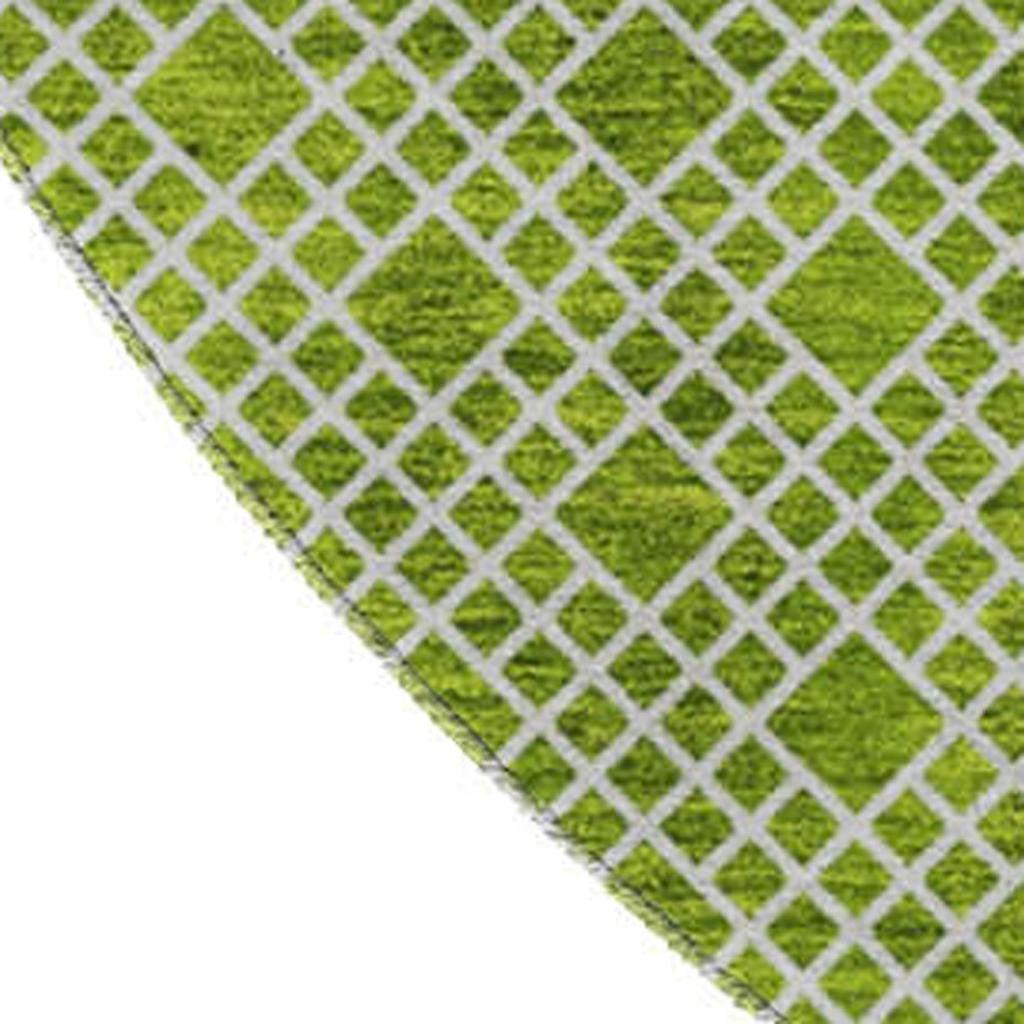 8' Lime Green And Ivory Striped Washable Round Rug With UV Protection - Home & Garden