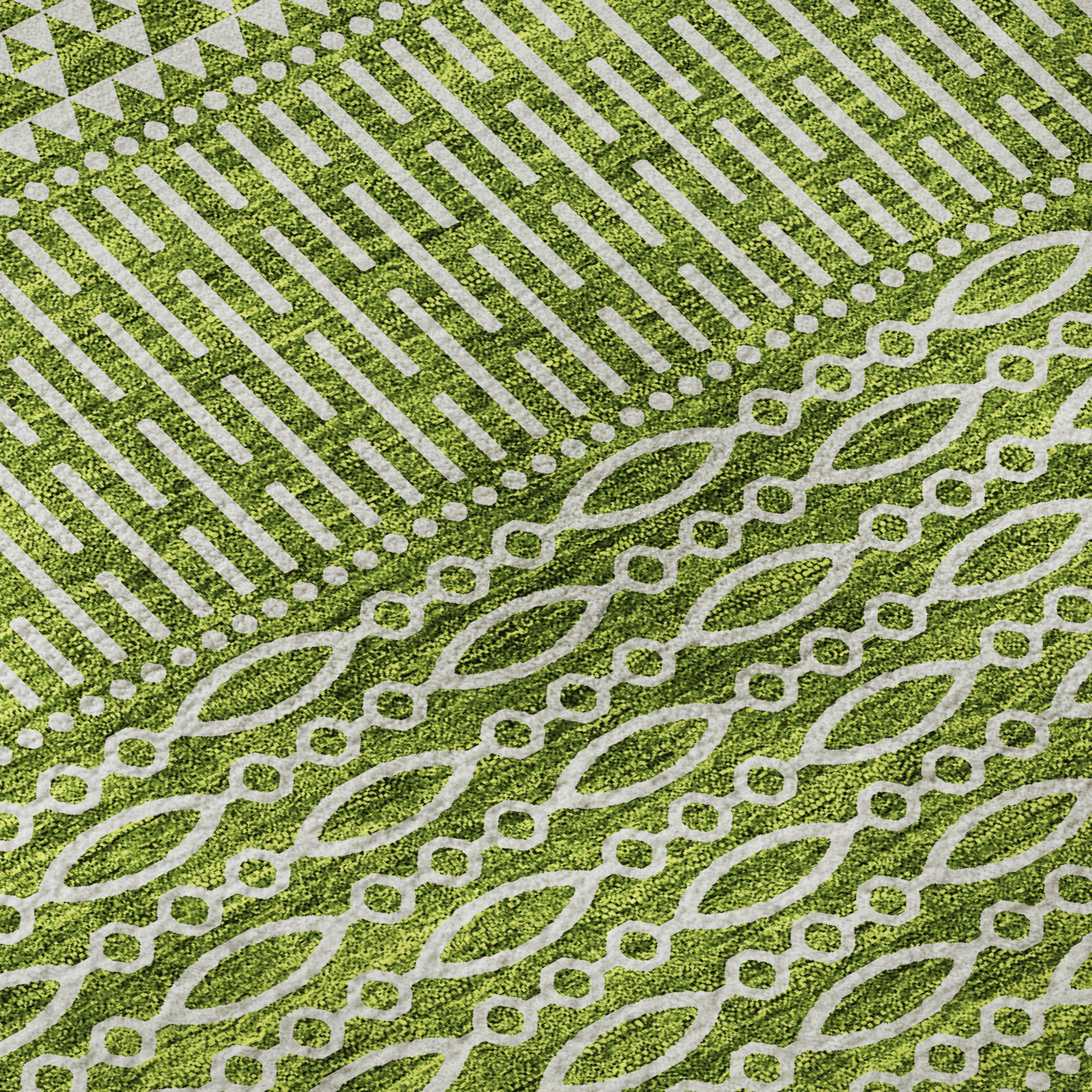 8' Lime Green And Ivory Striped Washable Round Rug With UV Protection - Home & Garden