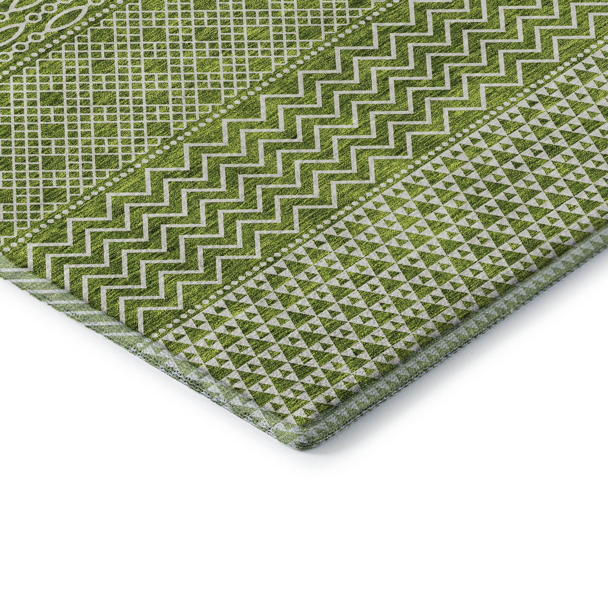 8' Lime Green And Ivory Striped Washable Round Rug With UV Protection - Home & Garden