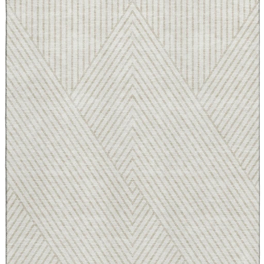 10' X 14' Ivory And Beige Geometric Washable Area Rug With UV Protection - Home & Garden