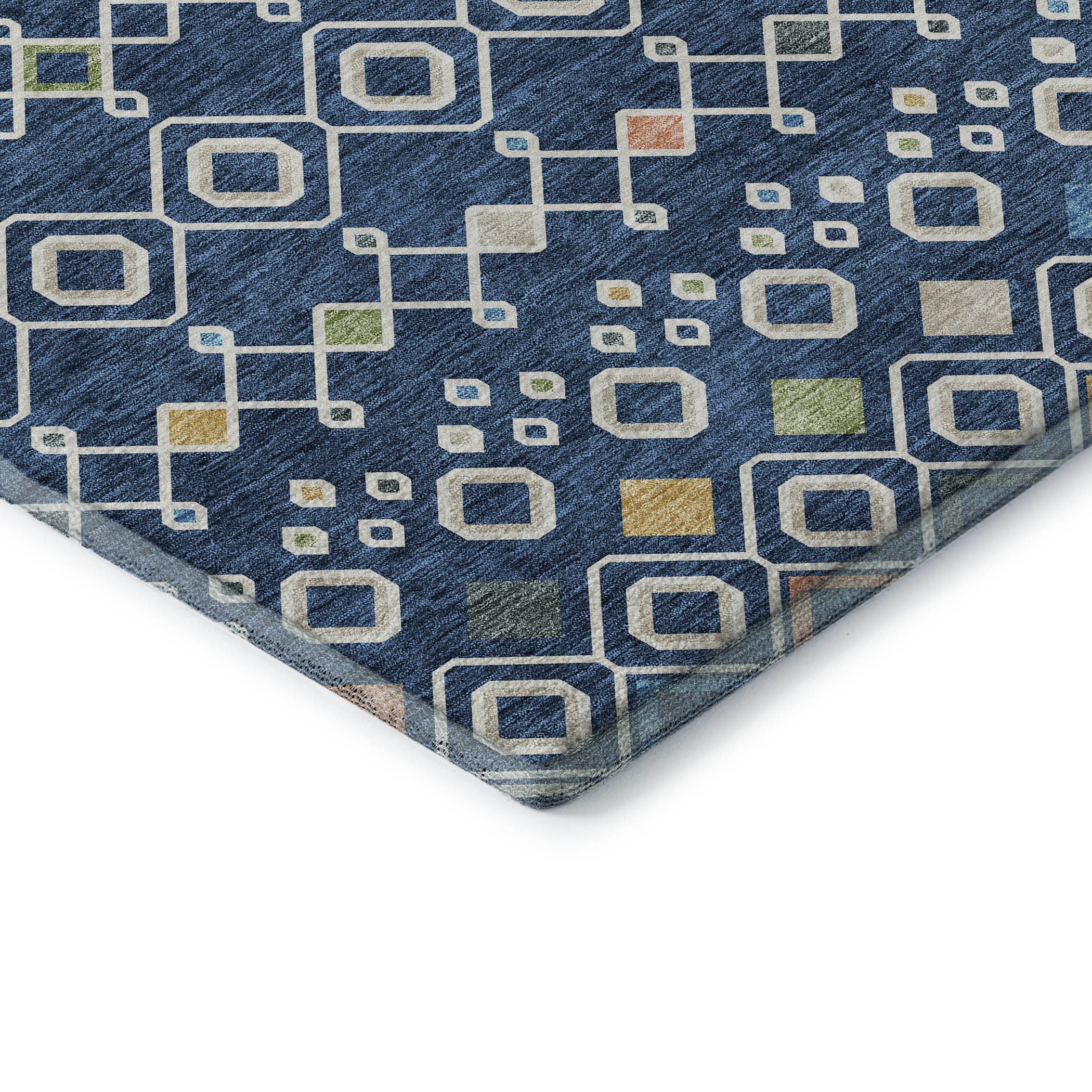 5' X 8' Navy Blue Peach And Gold Southwestern Washable Area Rug With UV Protection - Home & Garden