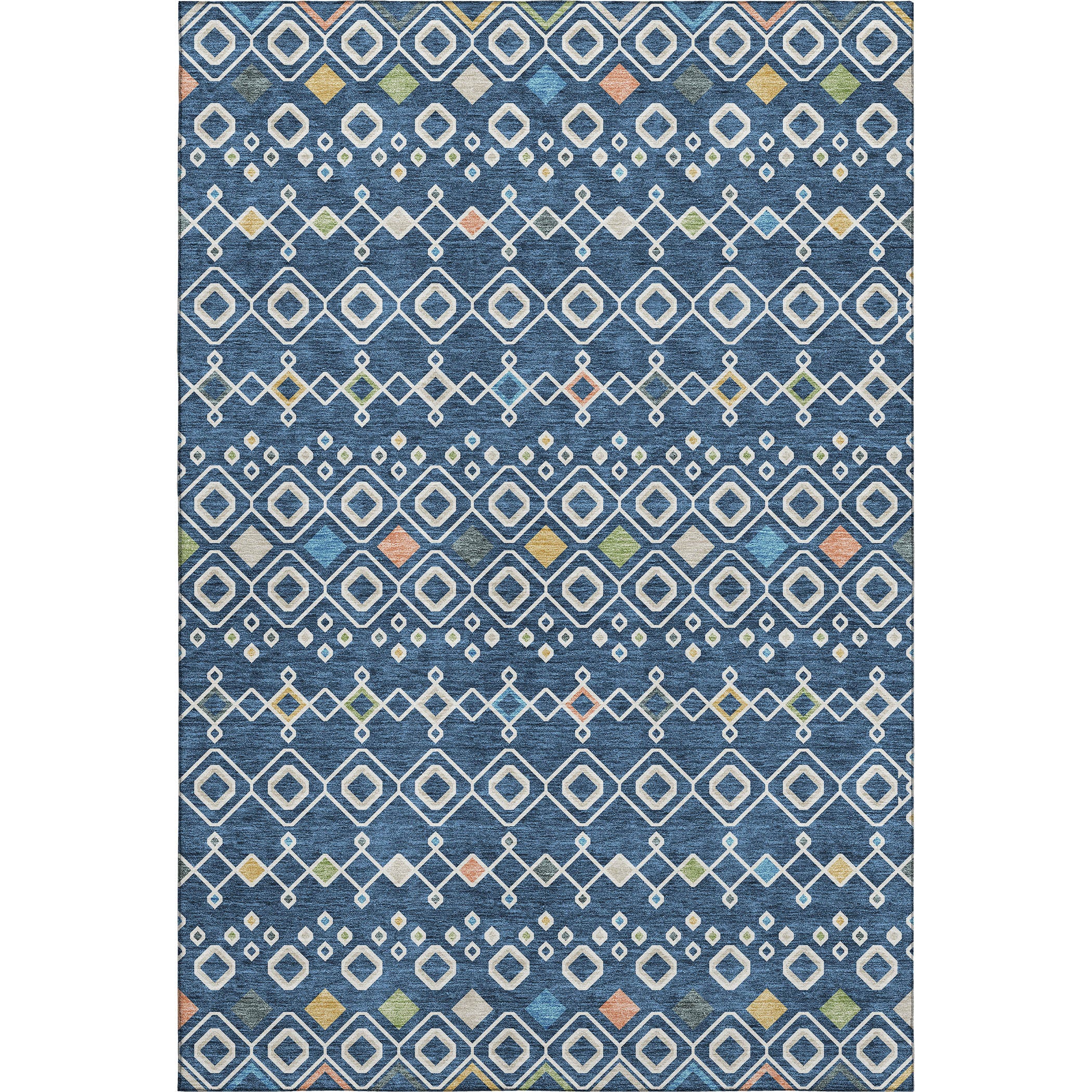 5' X 8' Navy Blue Peach And Gold Southwestern Washable Area Rug With UV Protection - Home & Garden