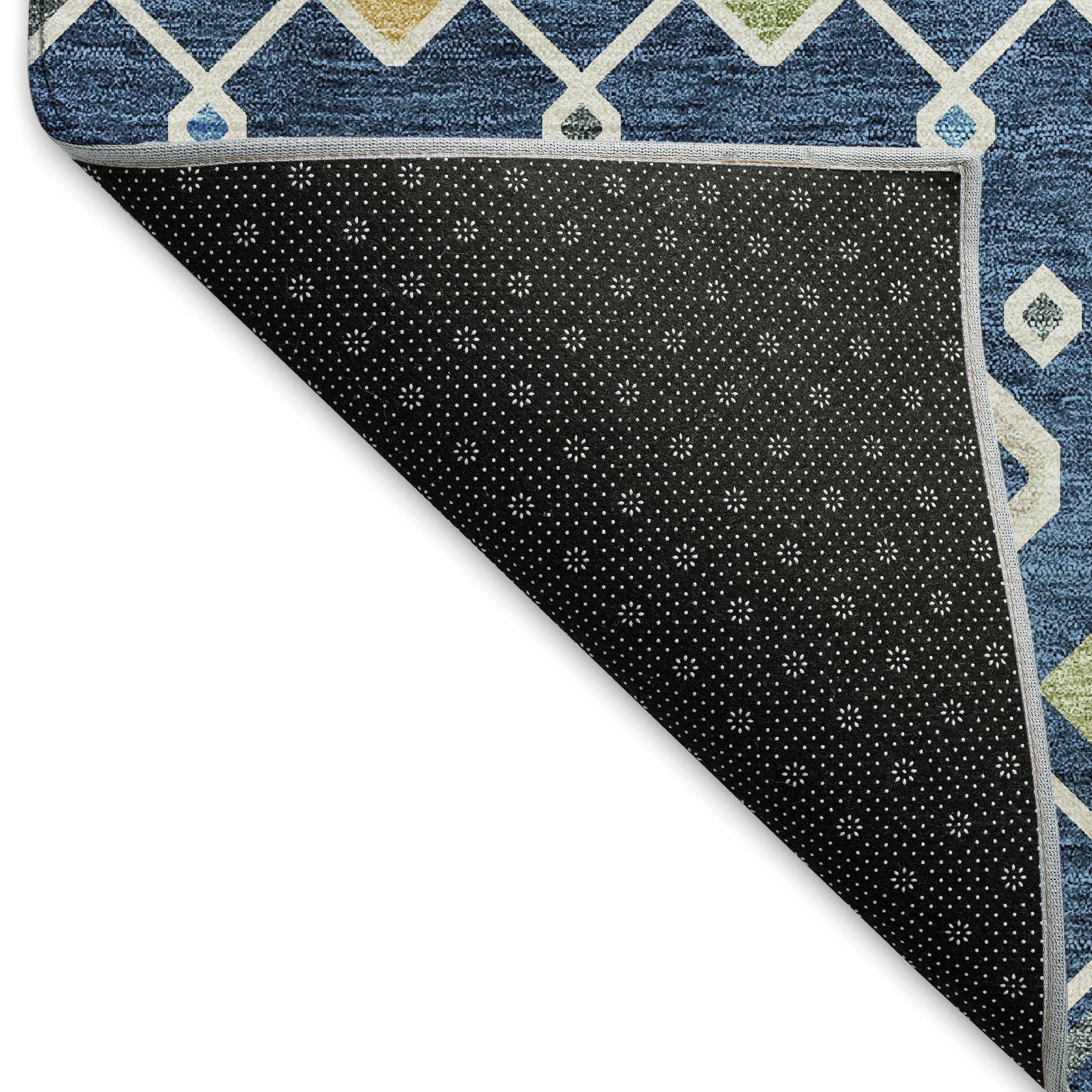 5' X 8' Navy Blue Peach And Gold Southwestern Washable Area Rug With UV Protection - Home & Garden