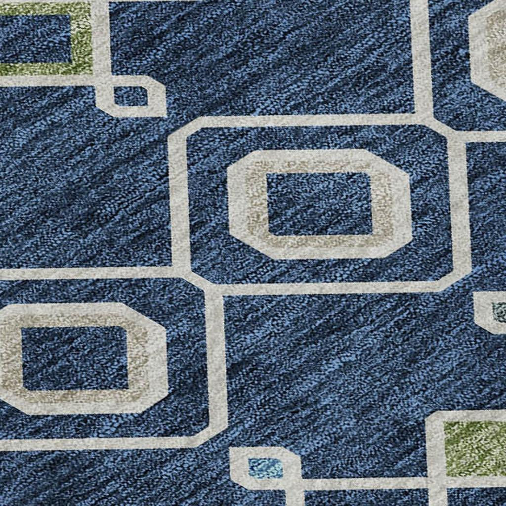 5' X 8' Navy Blue Peach And Gold Southwestern Washable Area Rug With UV Protection - Home & Garden