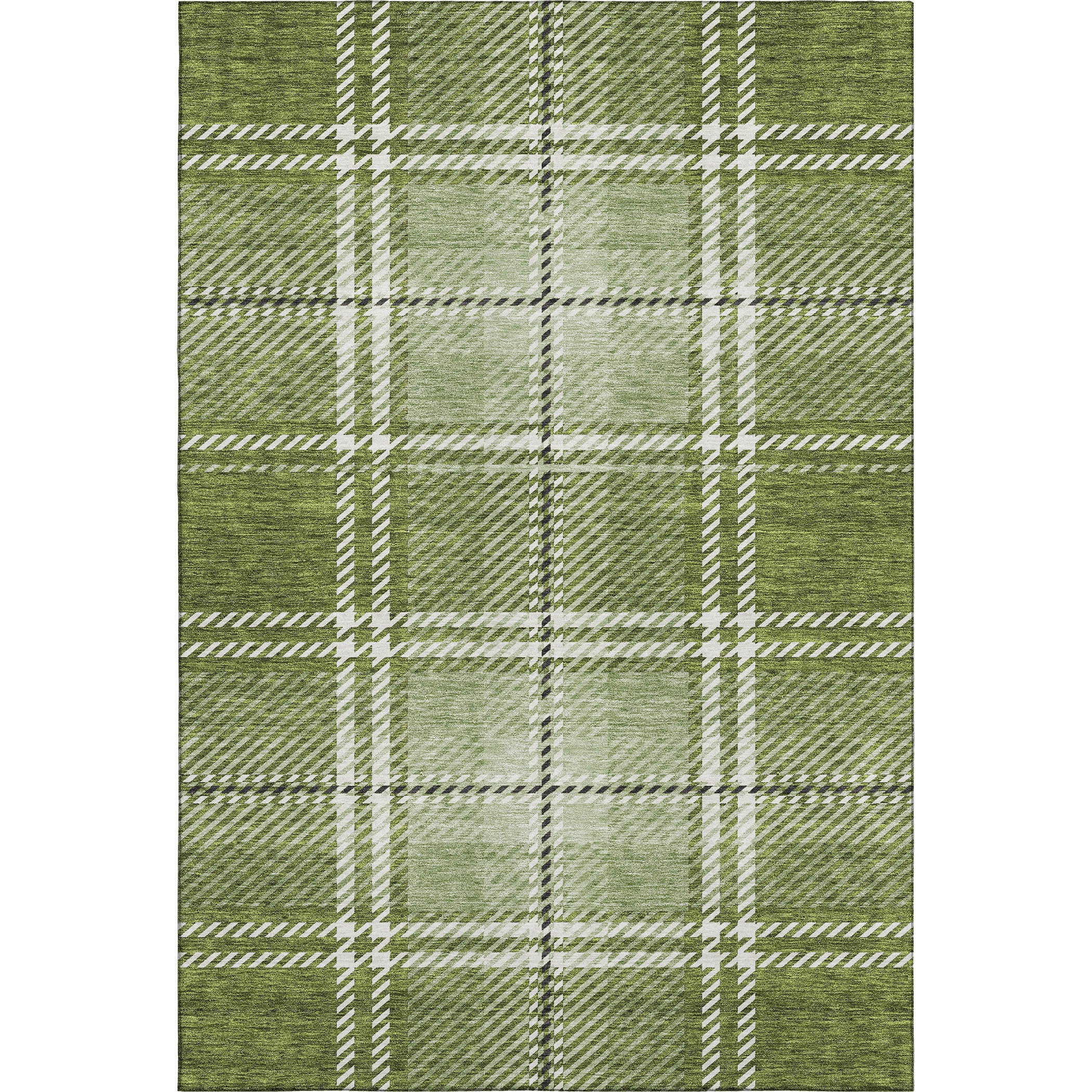 10' X 14' Green And Ivory Plaid Washable Area Rug With UV Protection - Home & Garden