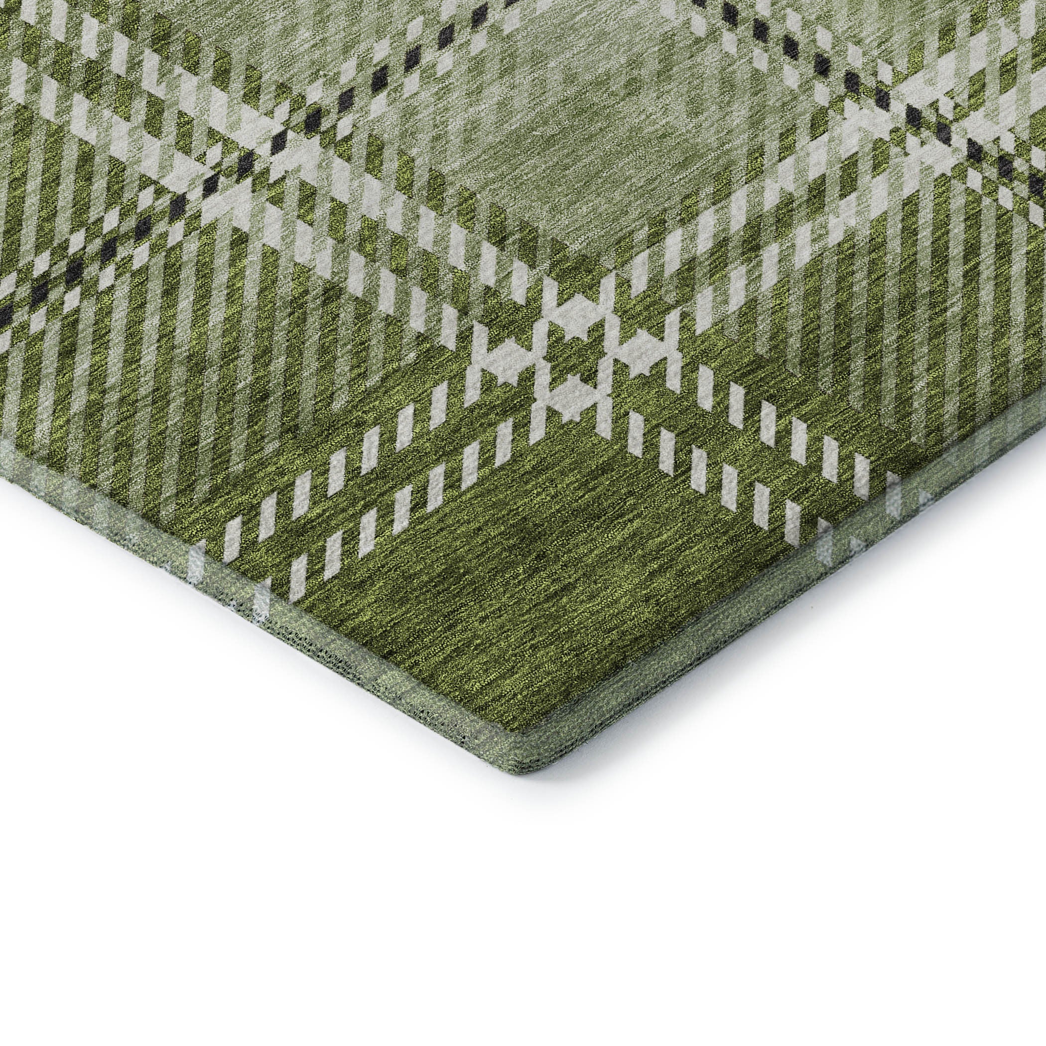 10' X 14' Green And Ivory Plaid Washable Area Rug With UV Protection - Home & Garden