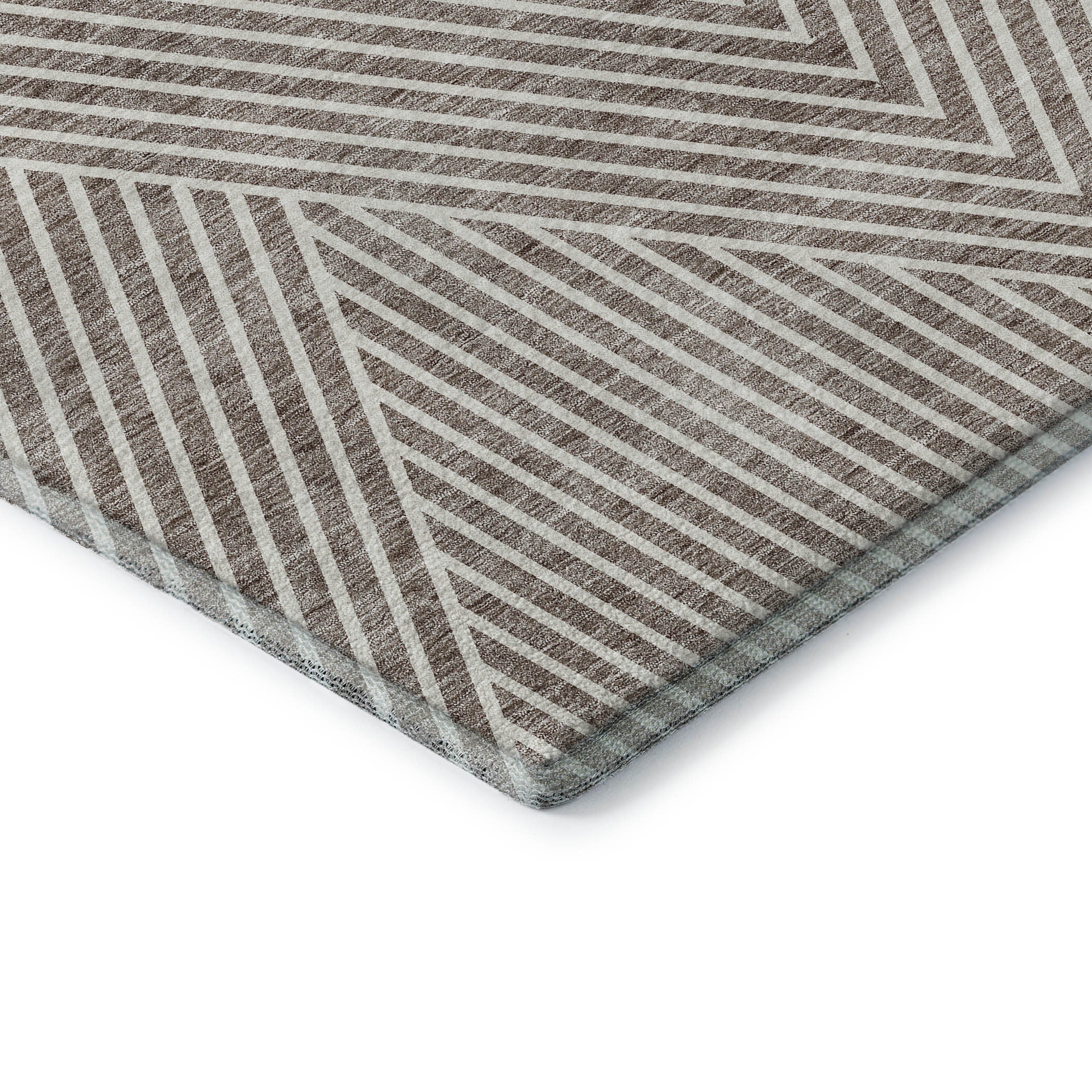 8' Taupe And Ivory Geometric Washable Round Rug With UV Protection - Home & Garden