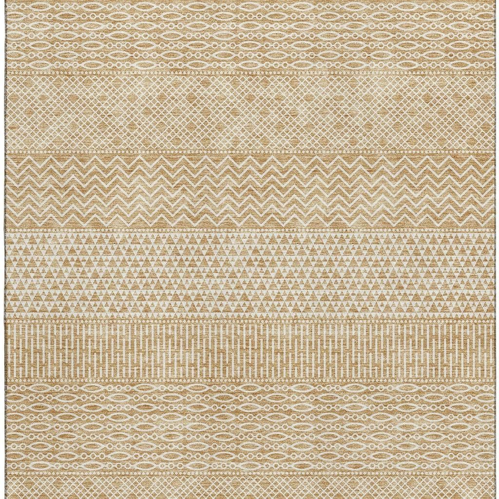 5' X 8' Gold And Ivory Striped Washable Area Rug With UV Protection - Home & Garden